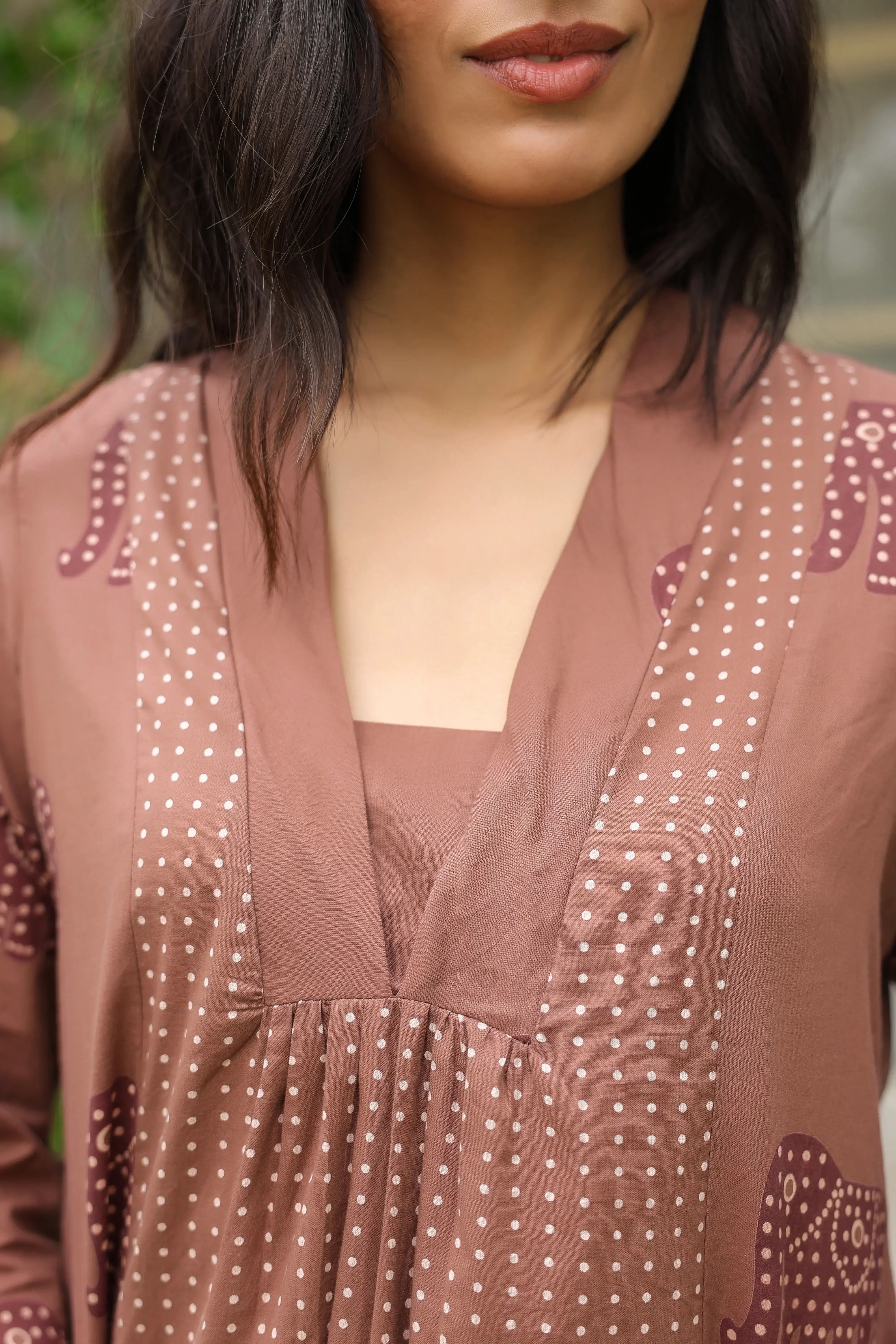 Brown Elephant Motif Printed Cotton Co-ord Set