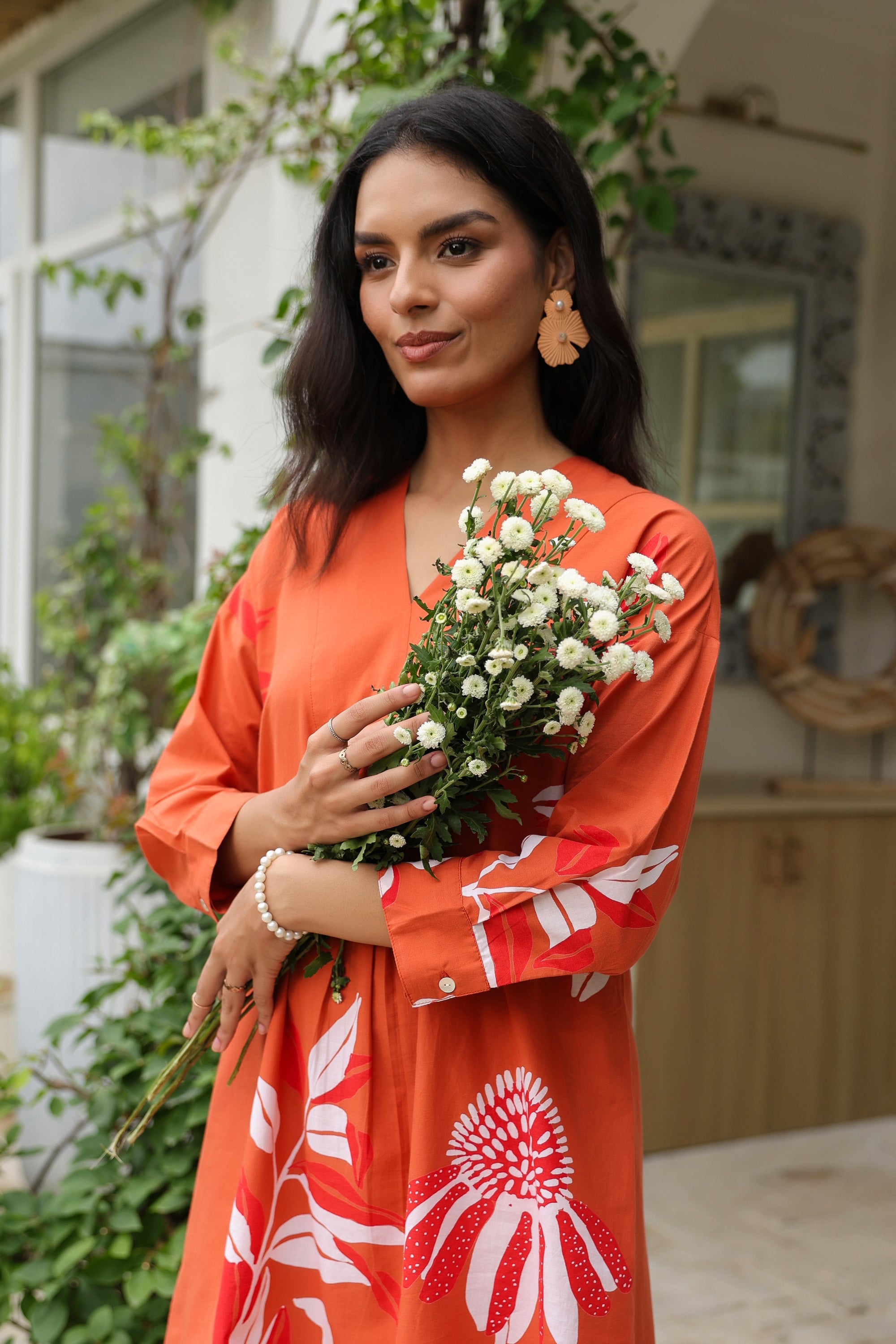 Rust Floral Printed Cotton Co-ord Set