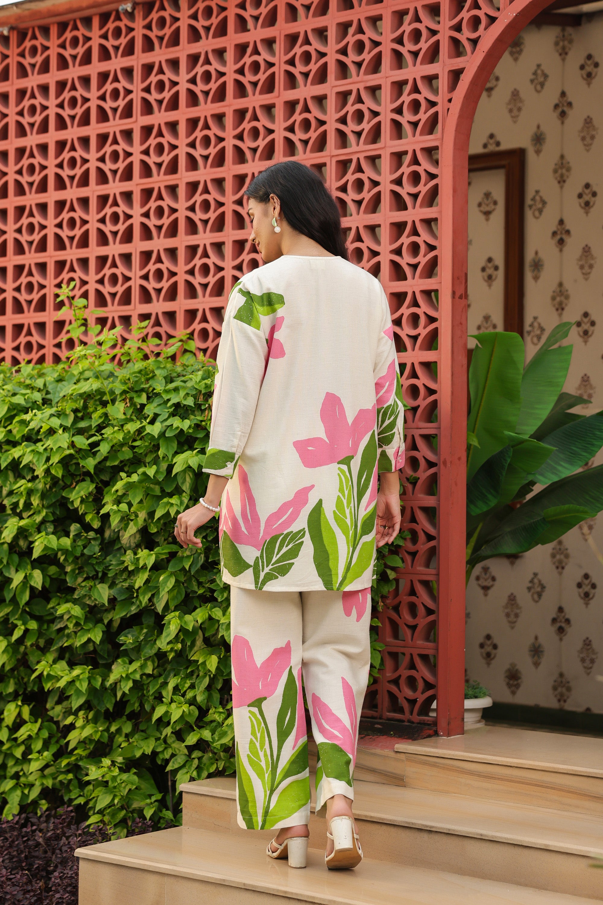 Elegant Blush Floral Printed Cotton Flex Co-ord Set