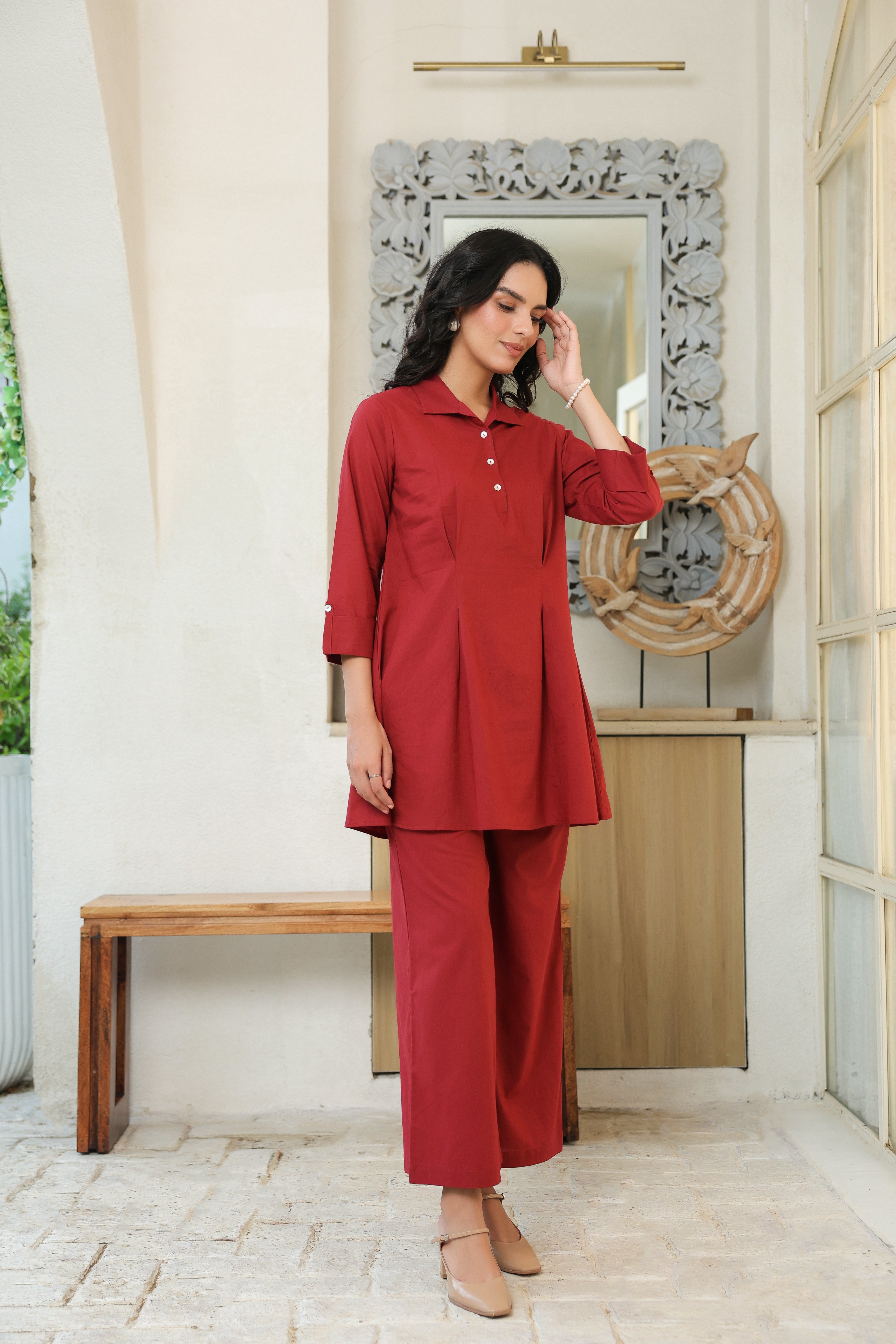 Crimson Ease Cotton Co-ord Set