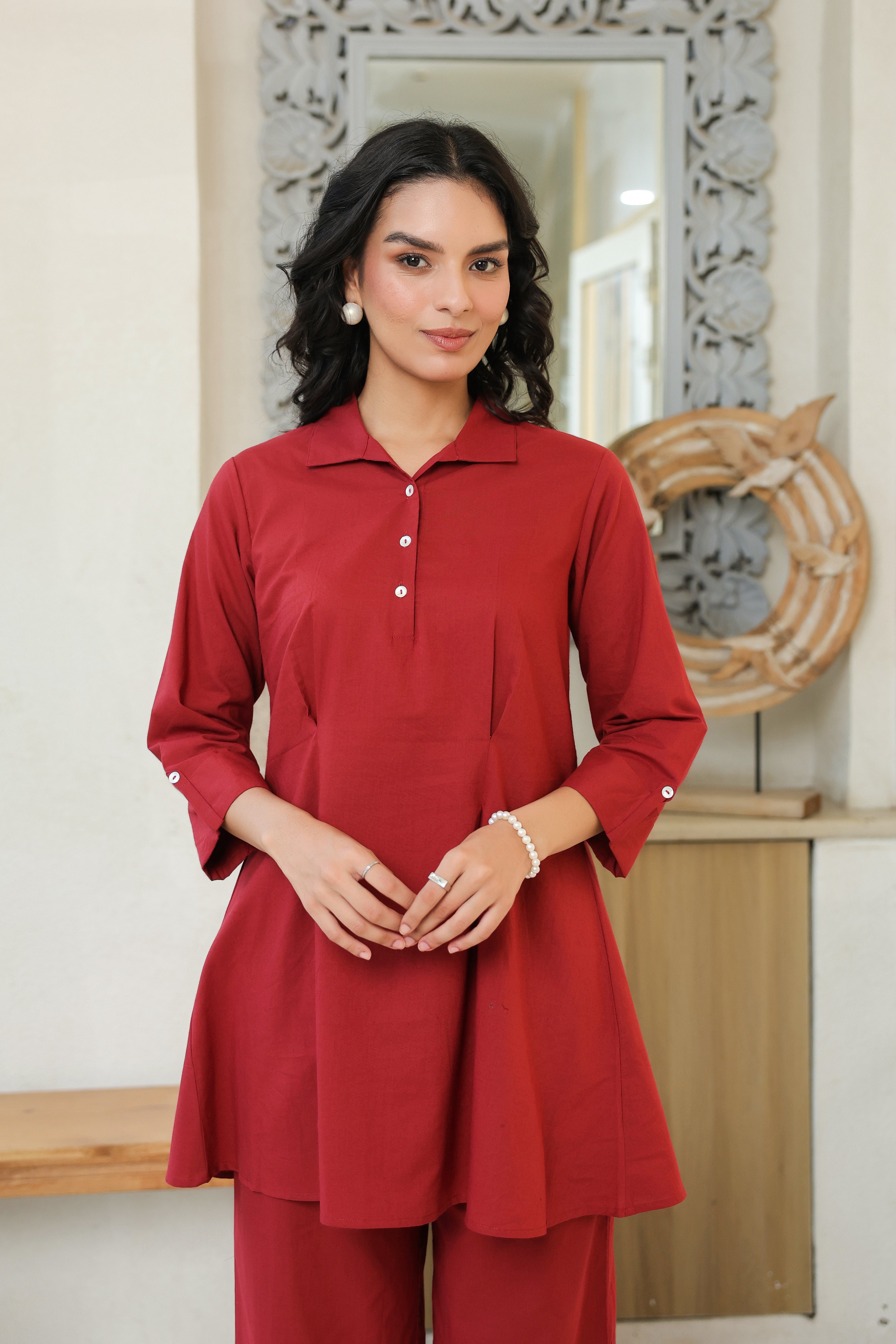 Crimson Ease Cotton Co-ord Set