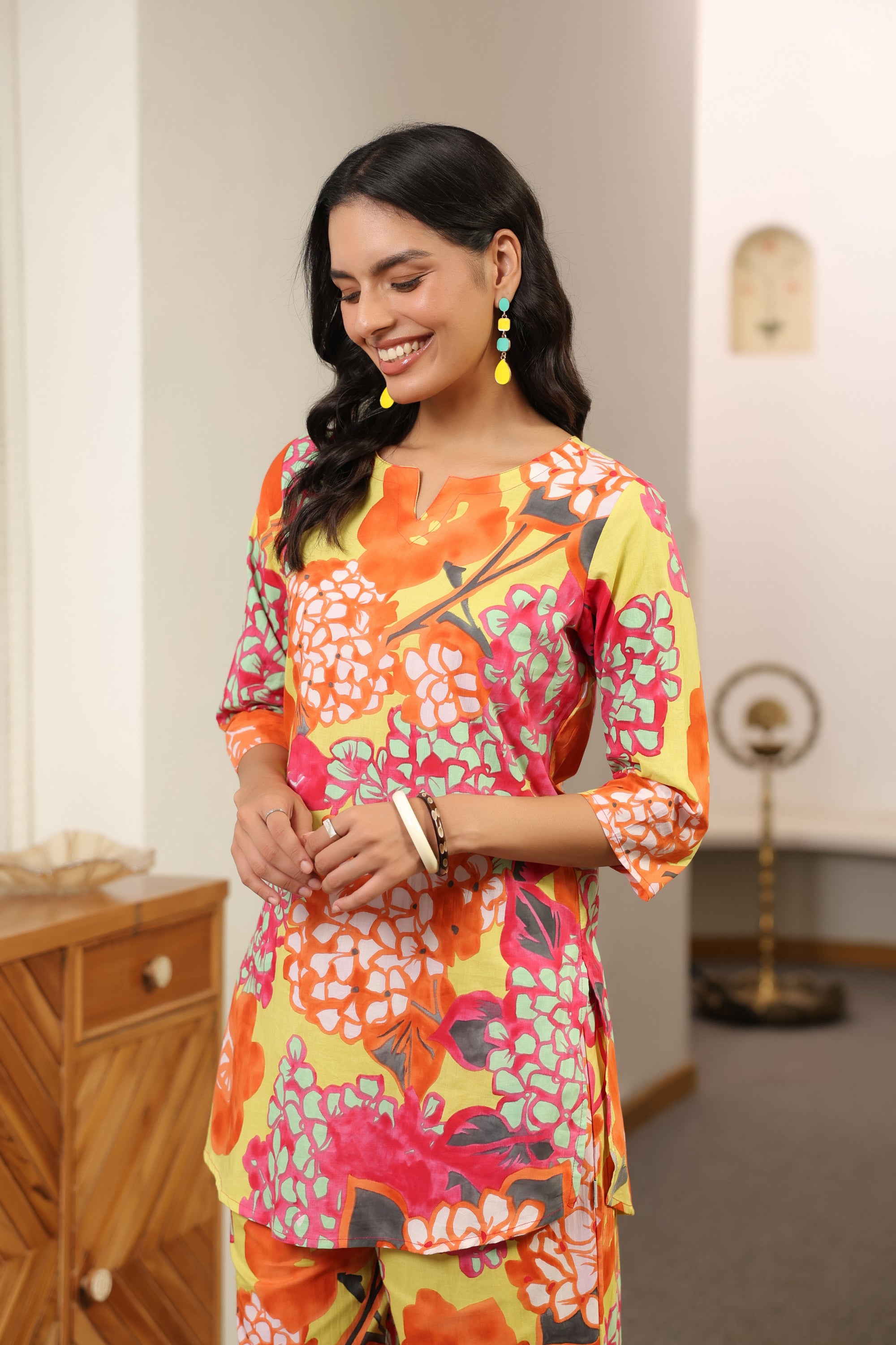 Tropical Bloom Multicolor Floral Printed Cotton Co-ord Set