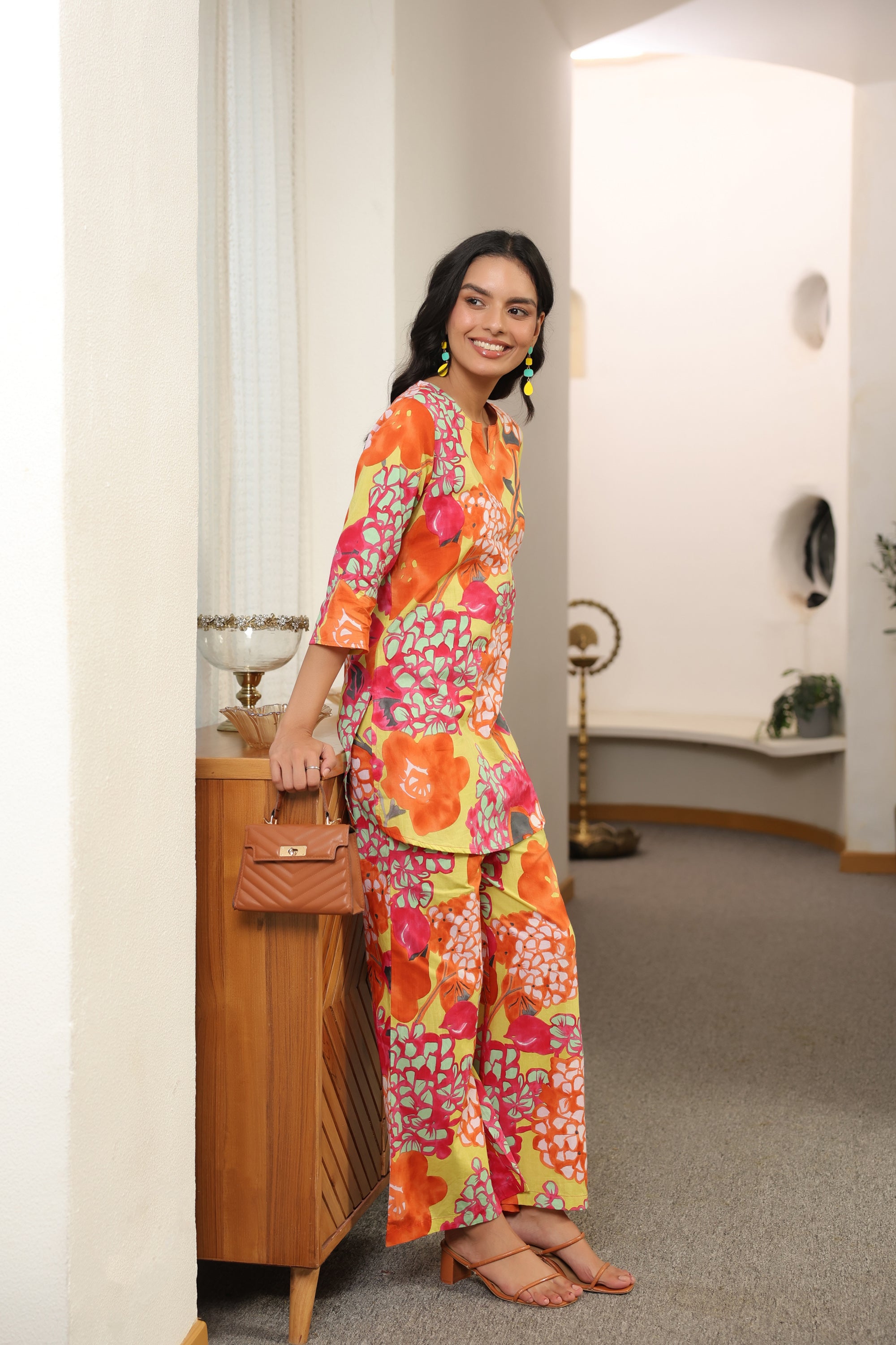 Tropical Bloom Multicolor Floral Printed Cotton Co-ord Set