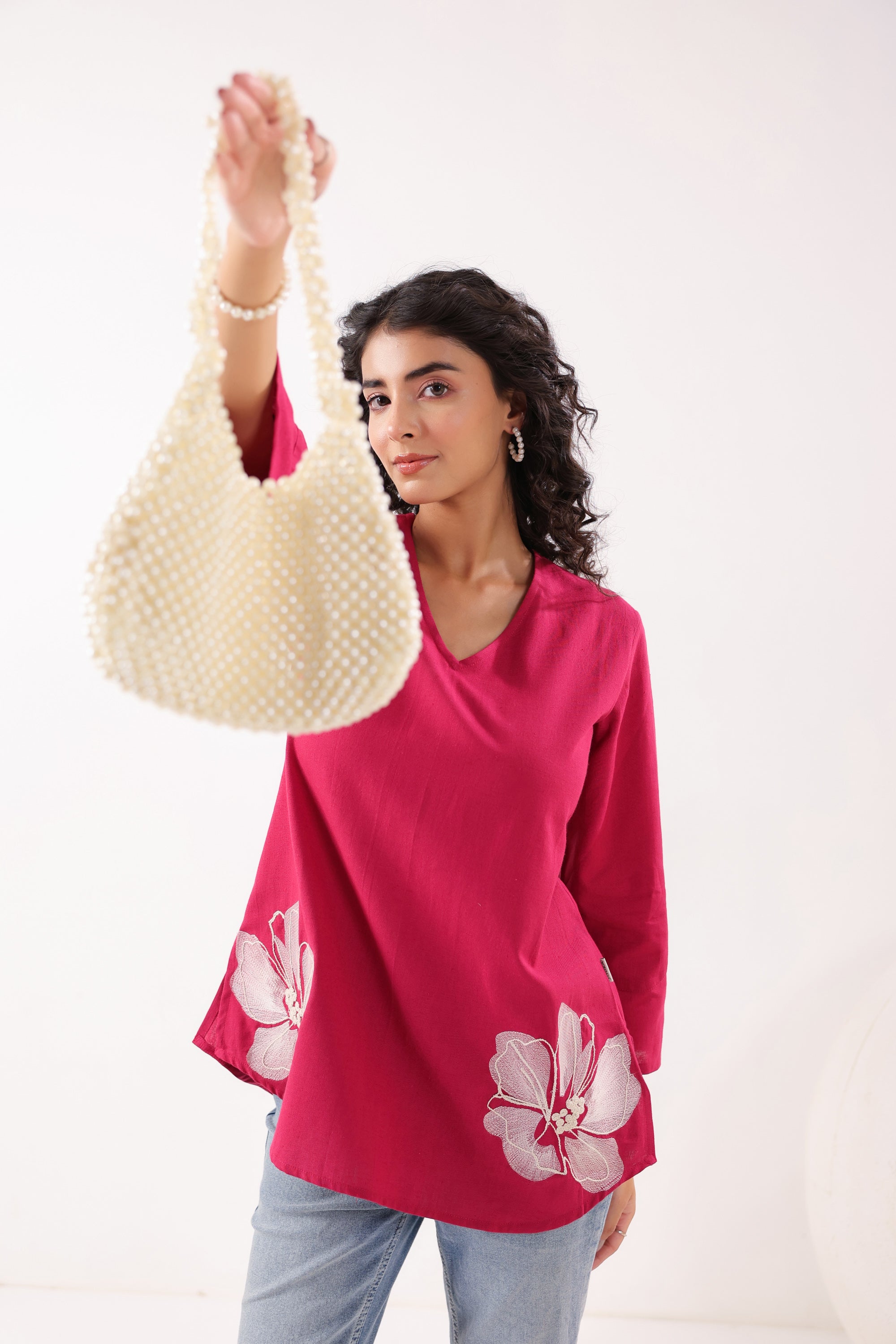 Floral Charm Maganta Cotton Flex Top