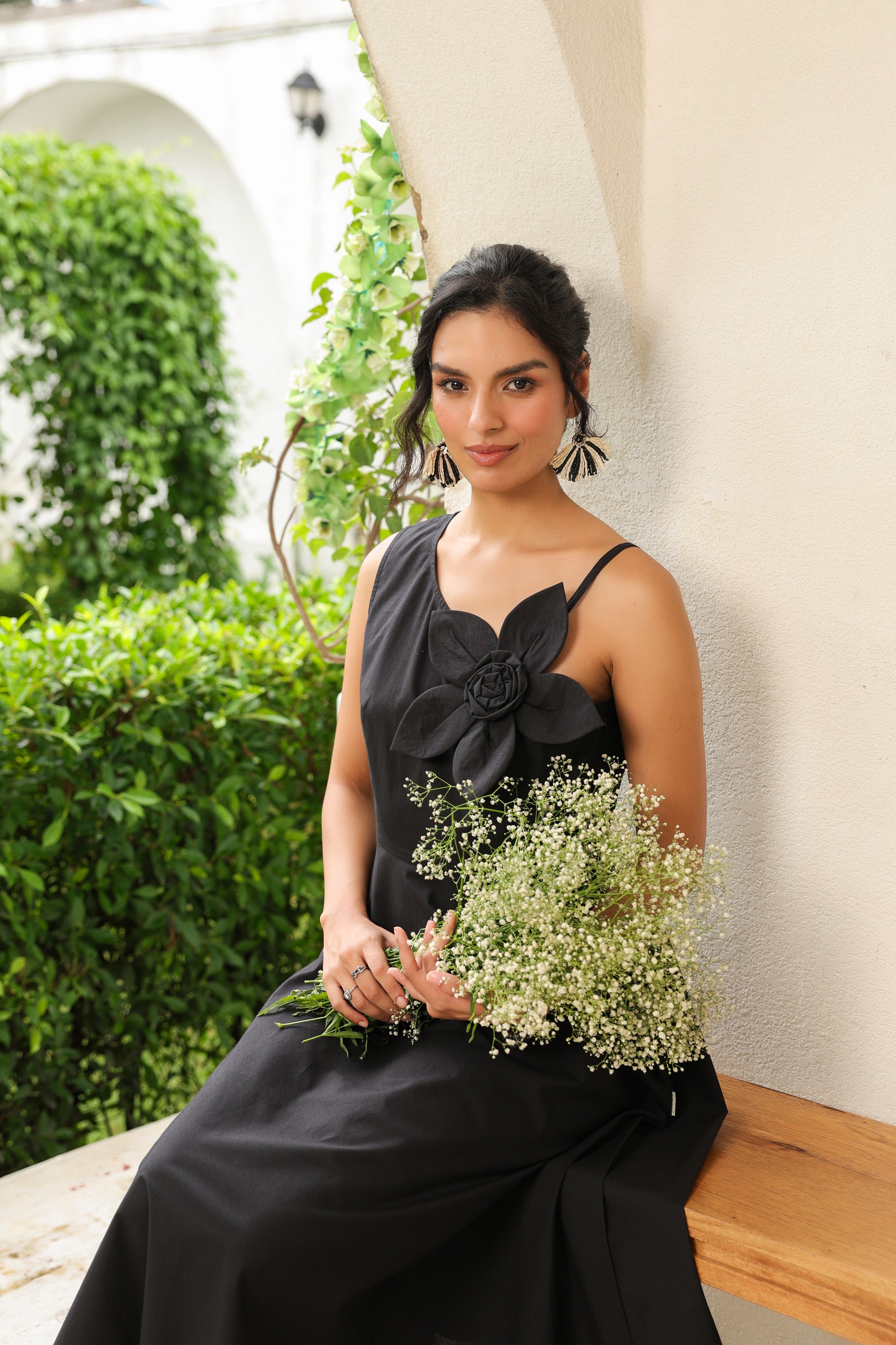 Midnight Bloom 3D Flower Dress