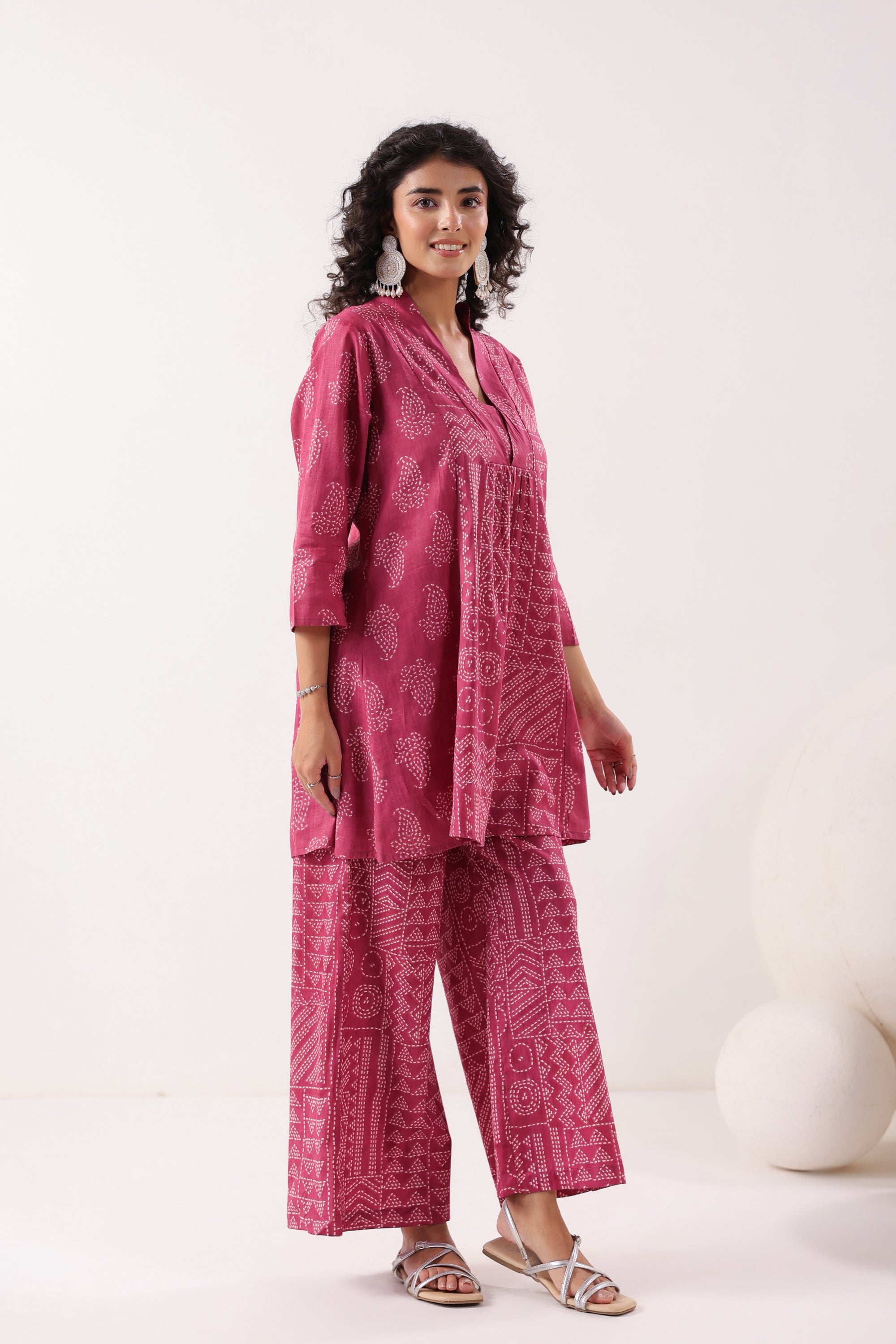 Rani Pink Bandhani Printed Cotton Co-ord Set
