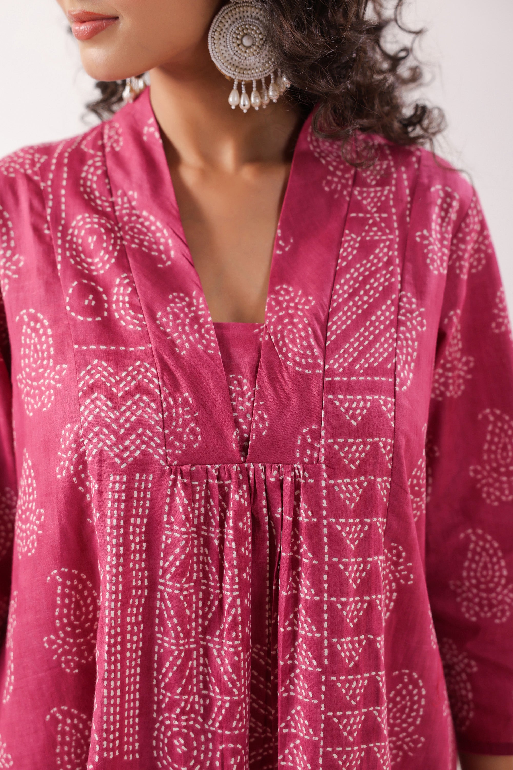 Rani Pink Bandhani Printed Cotton Co-ord Set