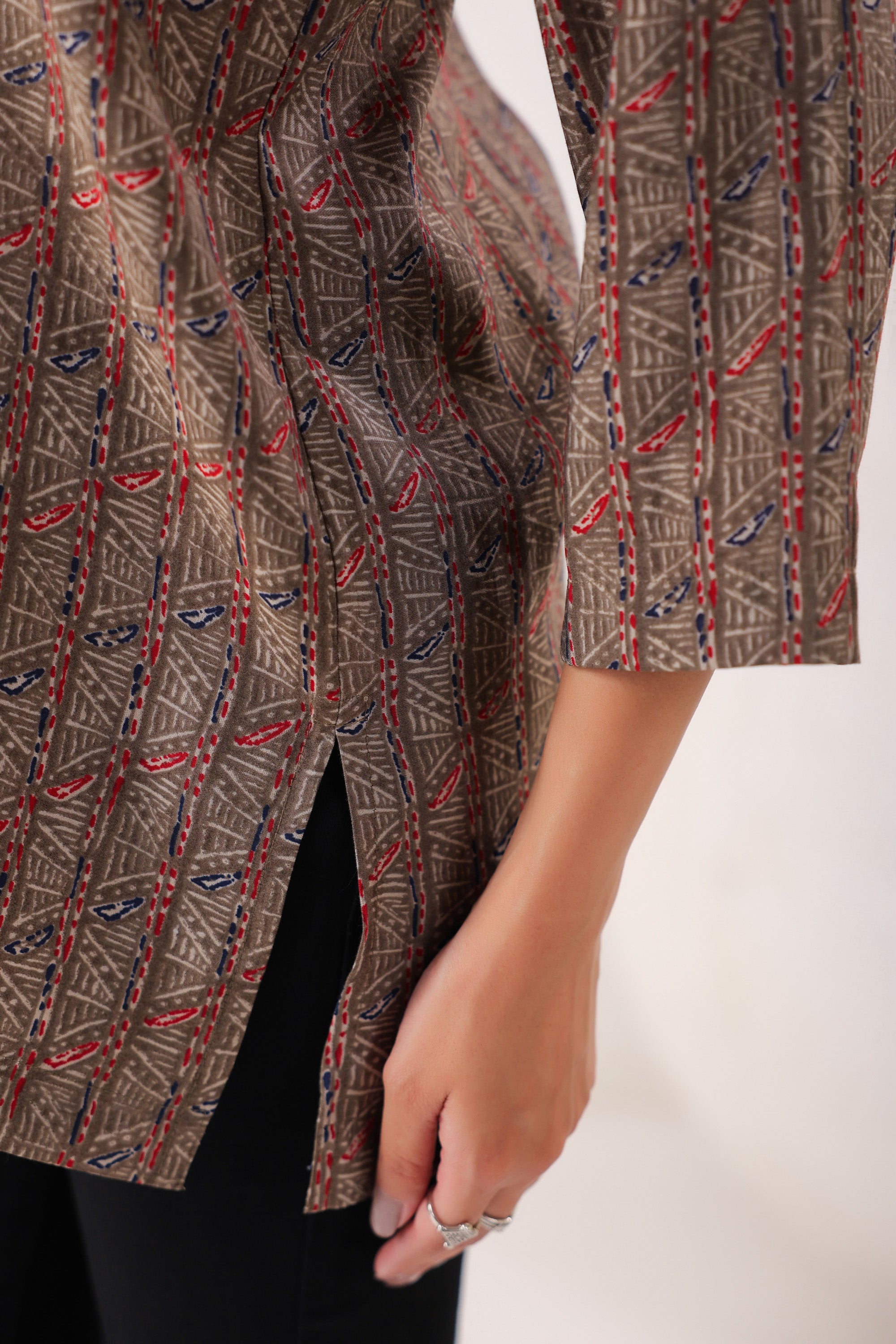 Minimalist Ethnic Muslin Brown Top