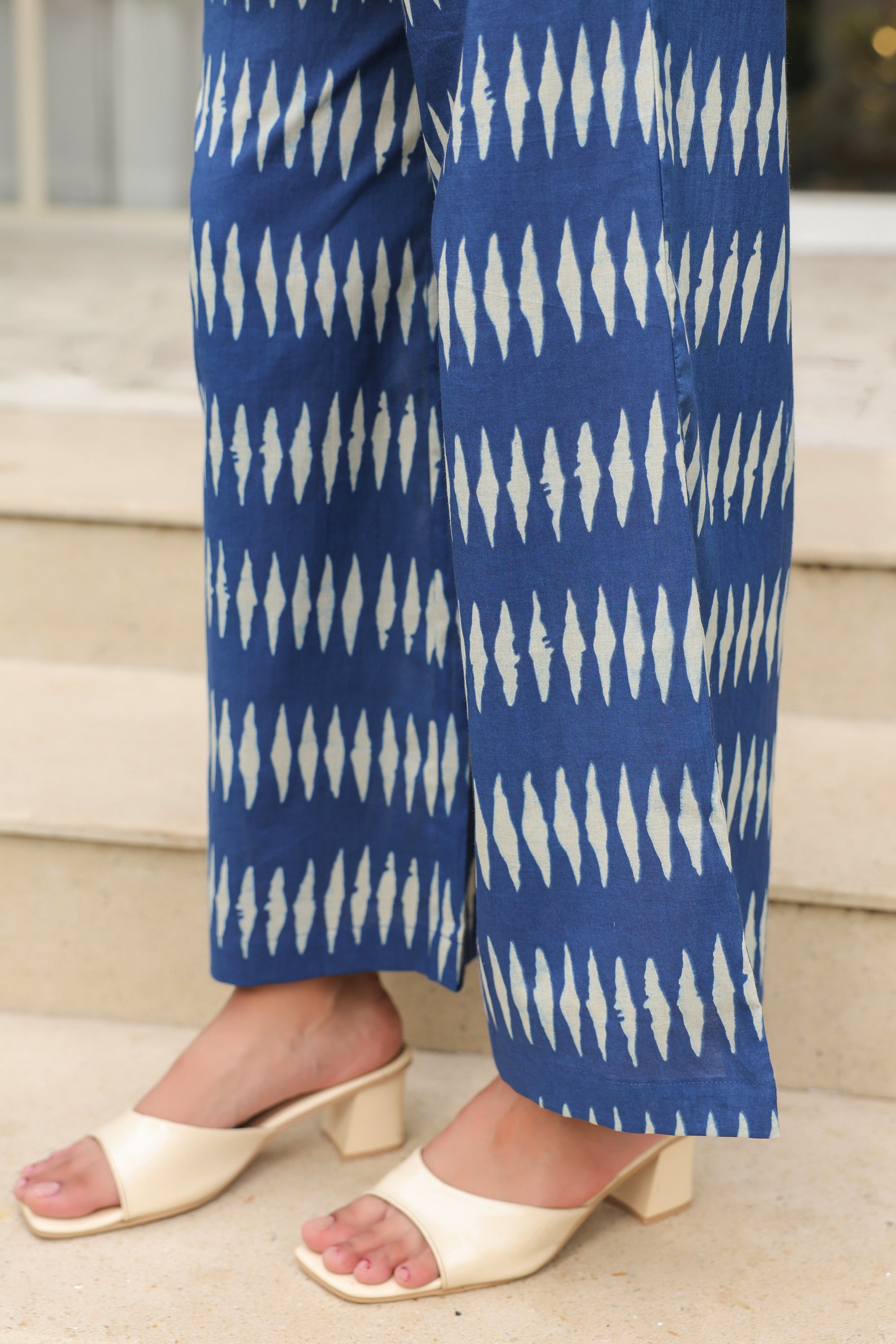 Blue Essence Ikat Fusion Printed Cotton Co-ord Set