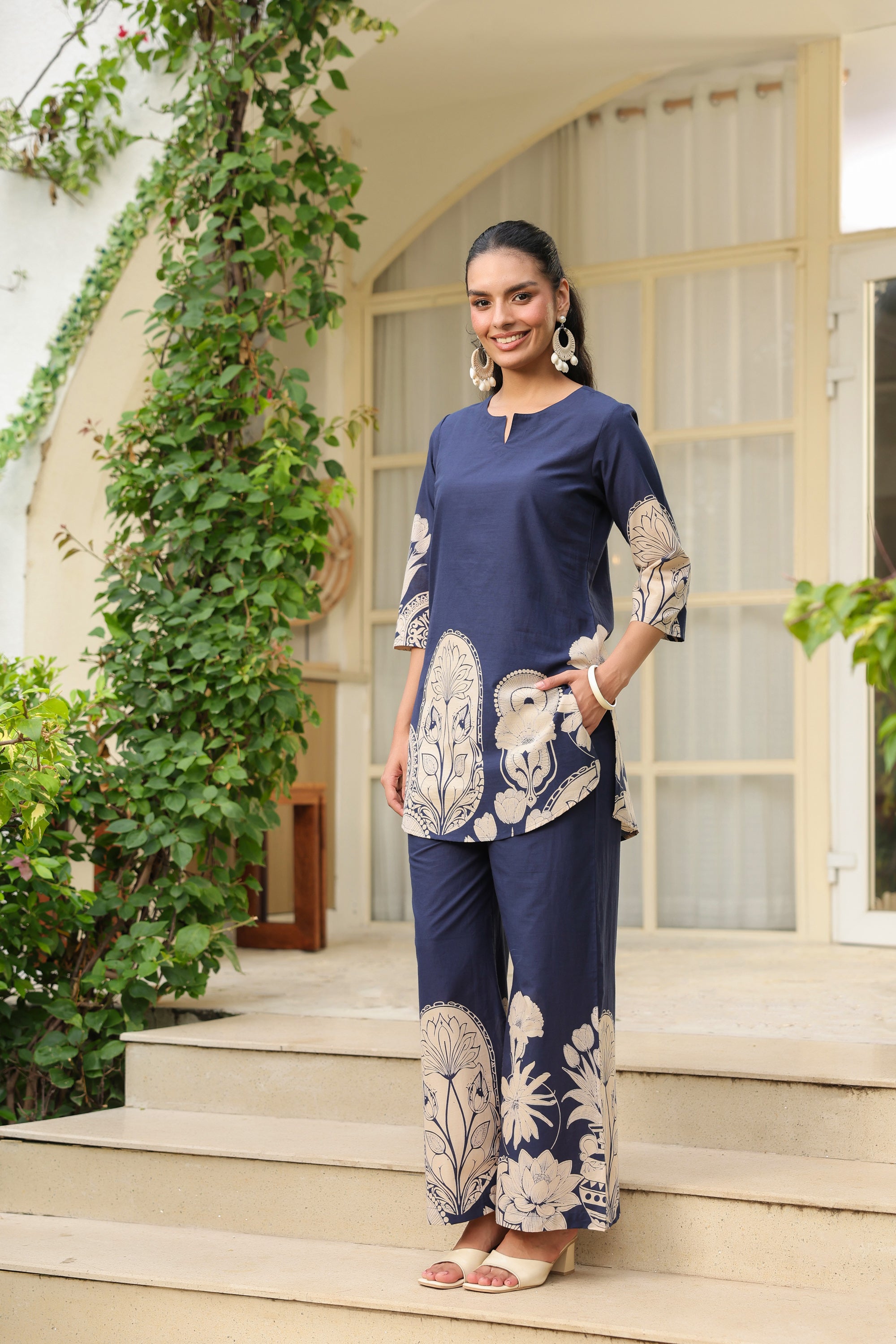 Midnight Bloom Ensemble Blue Cotton Co-ord Set