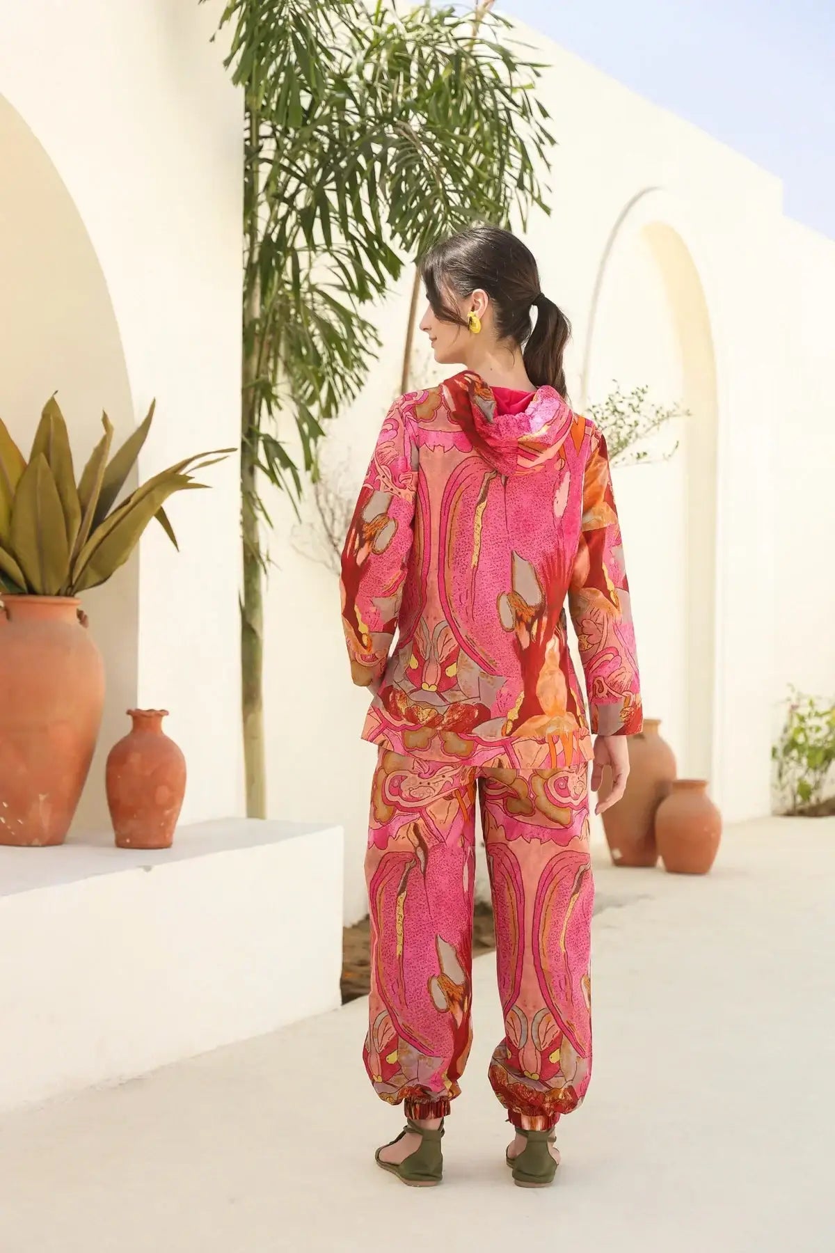 Colorstrokes On Pink Cotton Hoodie Set