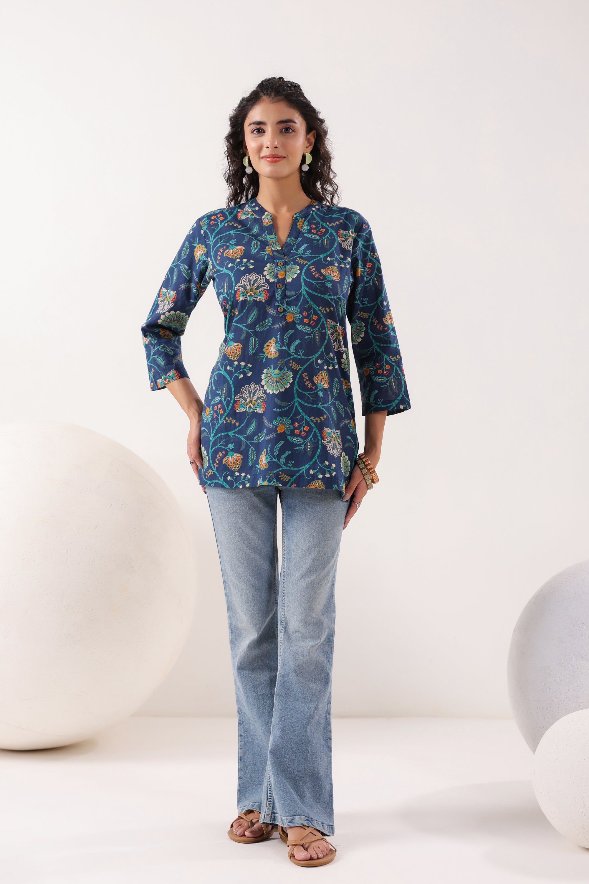 Vibrant Ethnic Blue Cotton Top