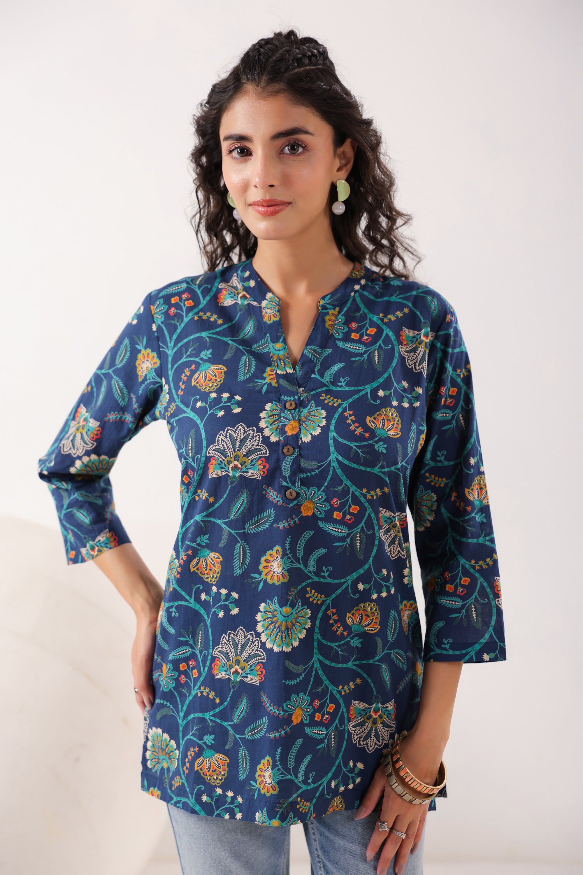 Vibrant Ethnic Blue Cotton Top