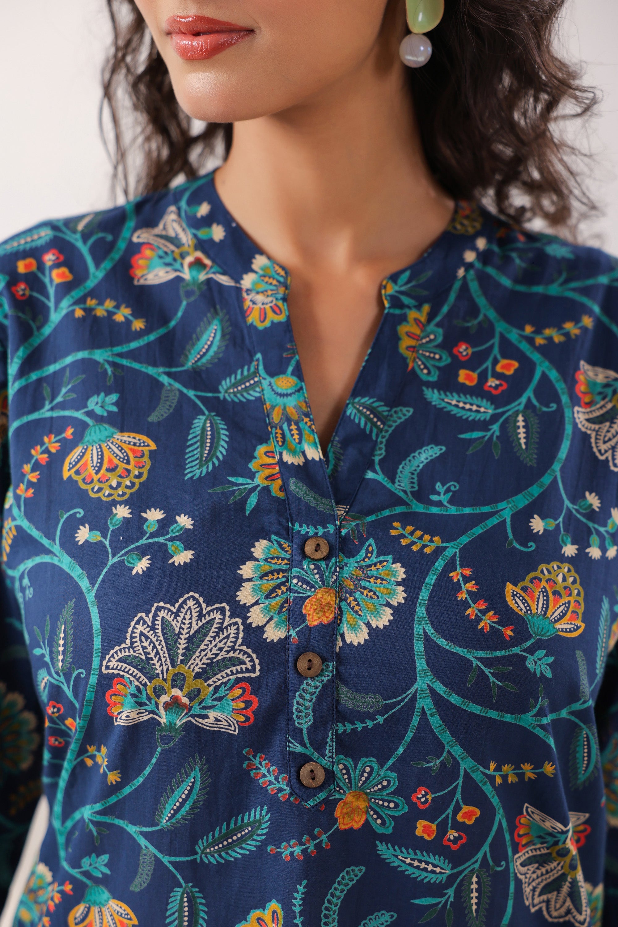 Vibrant Ethnic Blue Cotton Top
