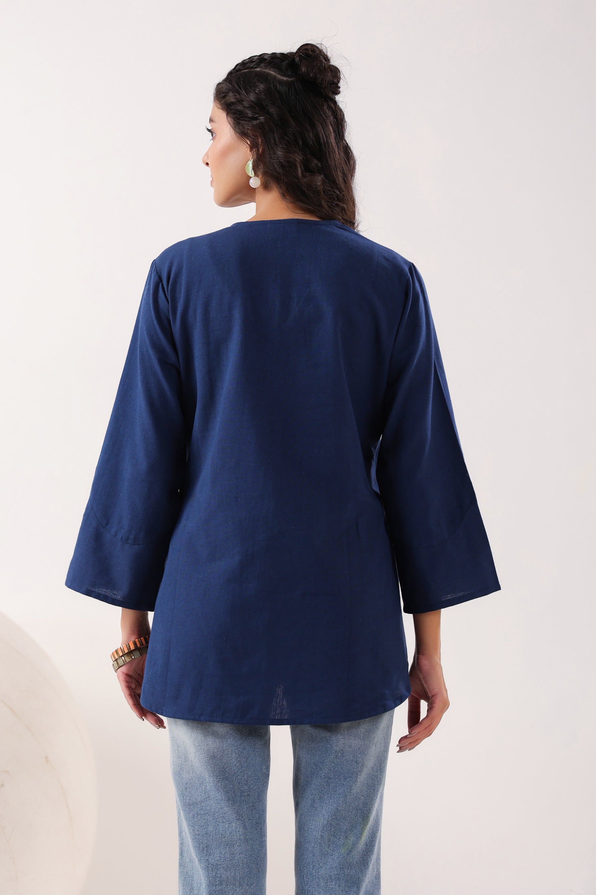 Swirl Essence Collared Blue Cotton Flex Top