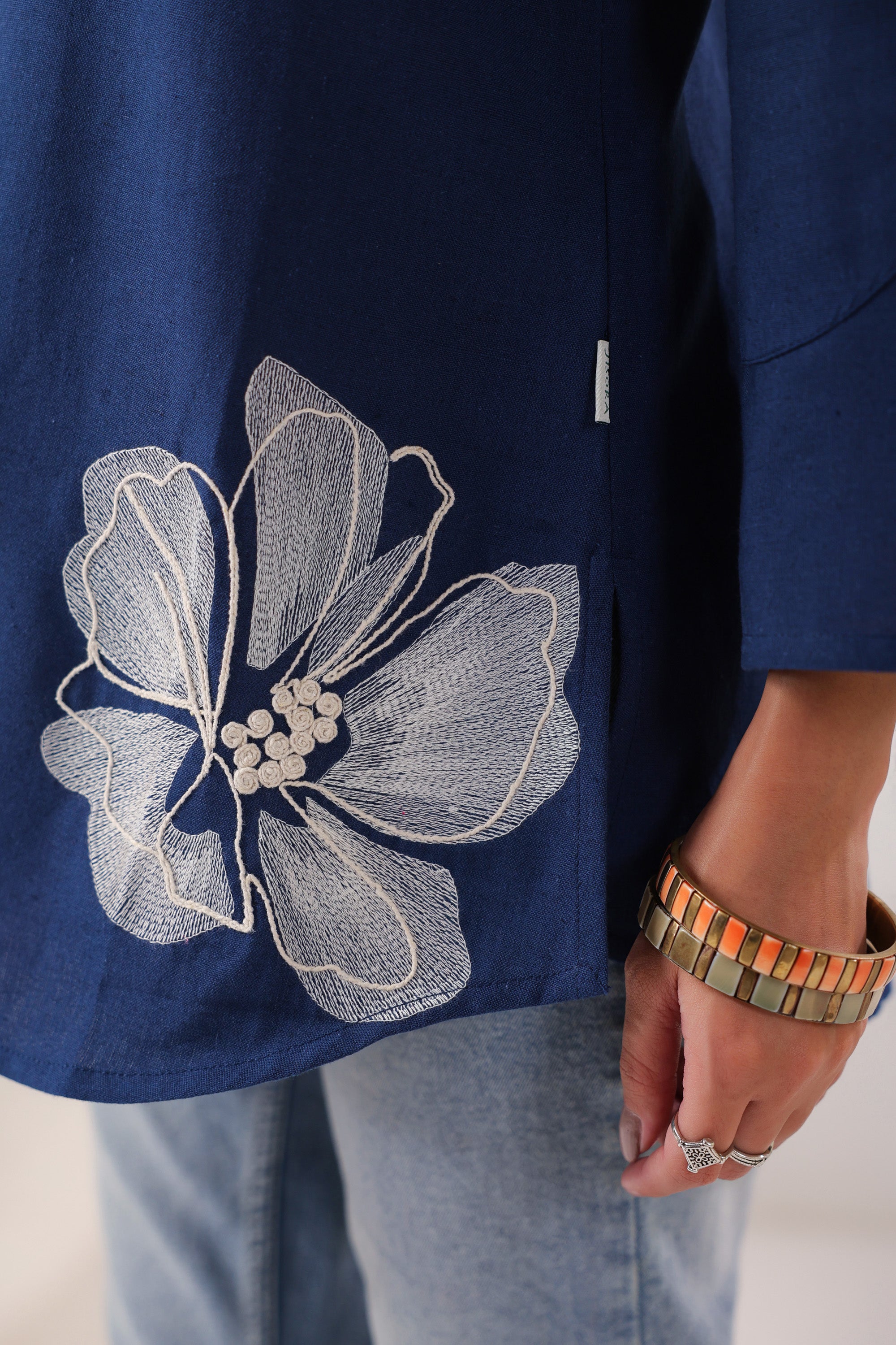 Swirl Essence Collared Blue Cotton Flex Top