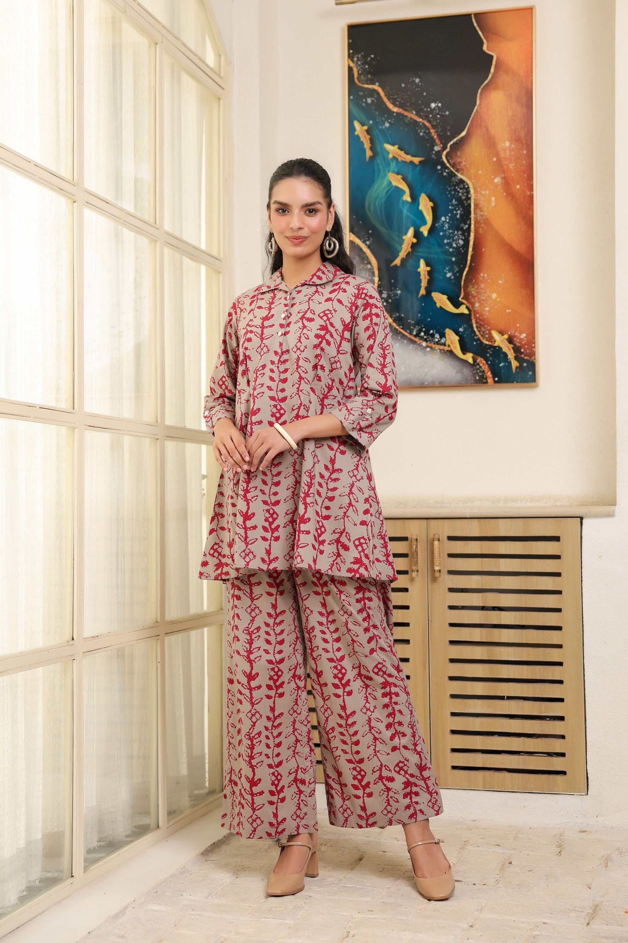 Flowing Leaves Printed Cotton Co-ord Set