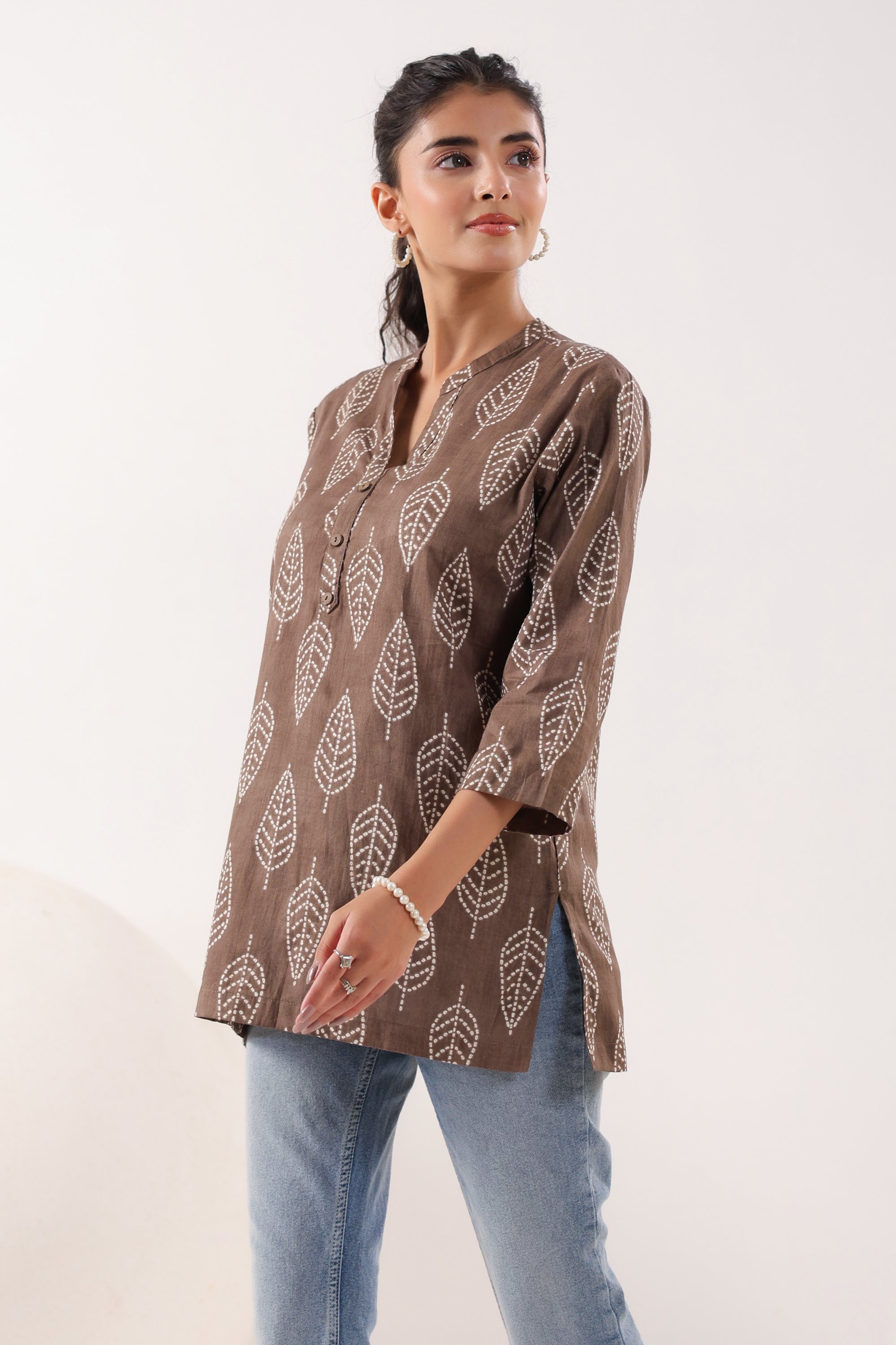 Brown Breeze Grey Cotton Casual Top