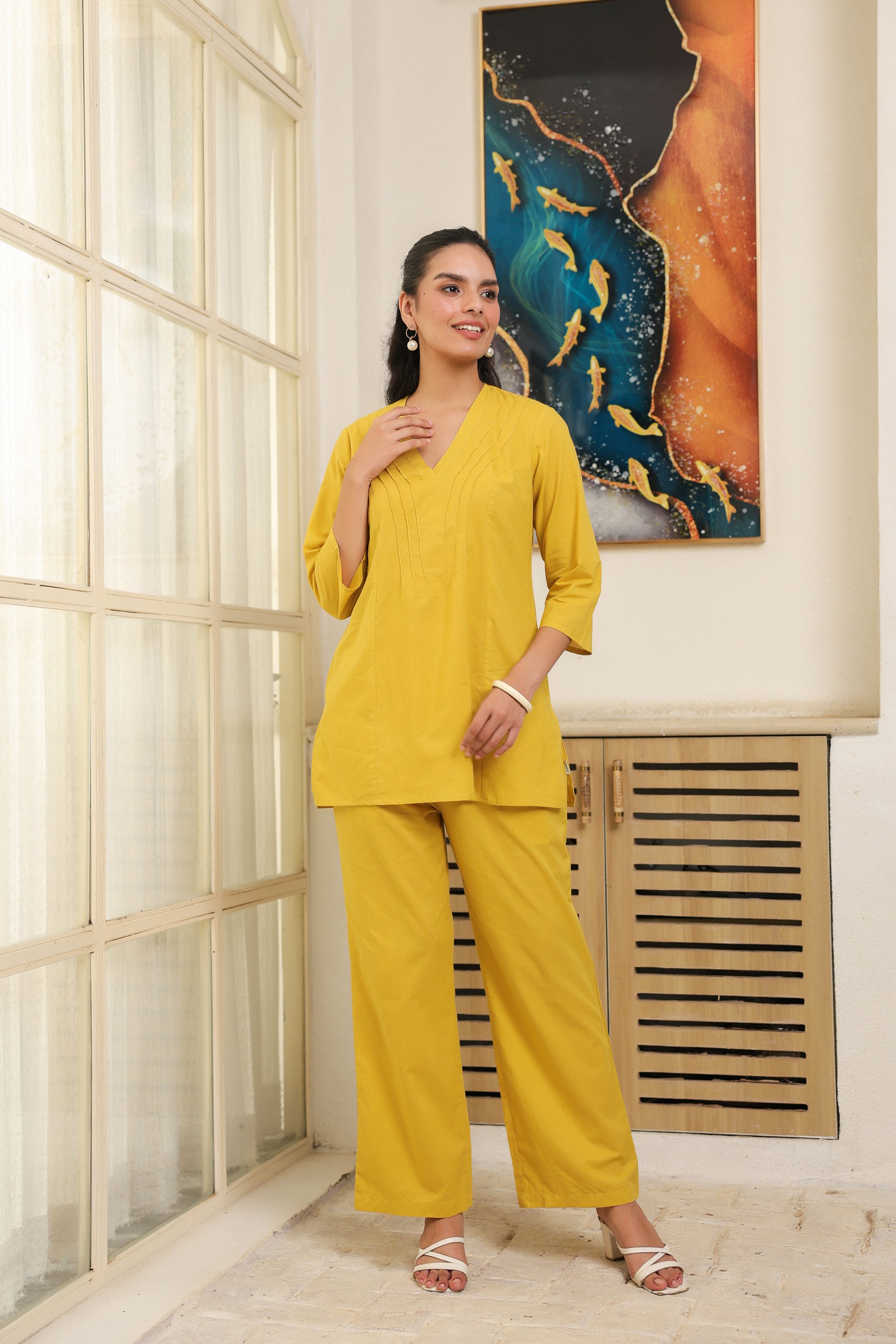 Solid Yellow Cotton Co-ord Set