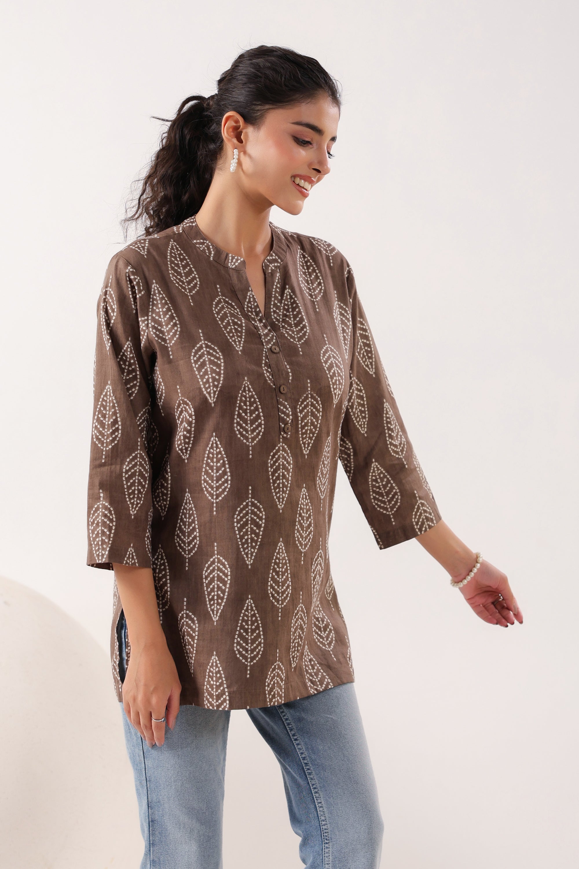 Brown Breeze Grey Cotton Casual Top