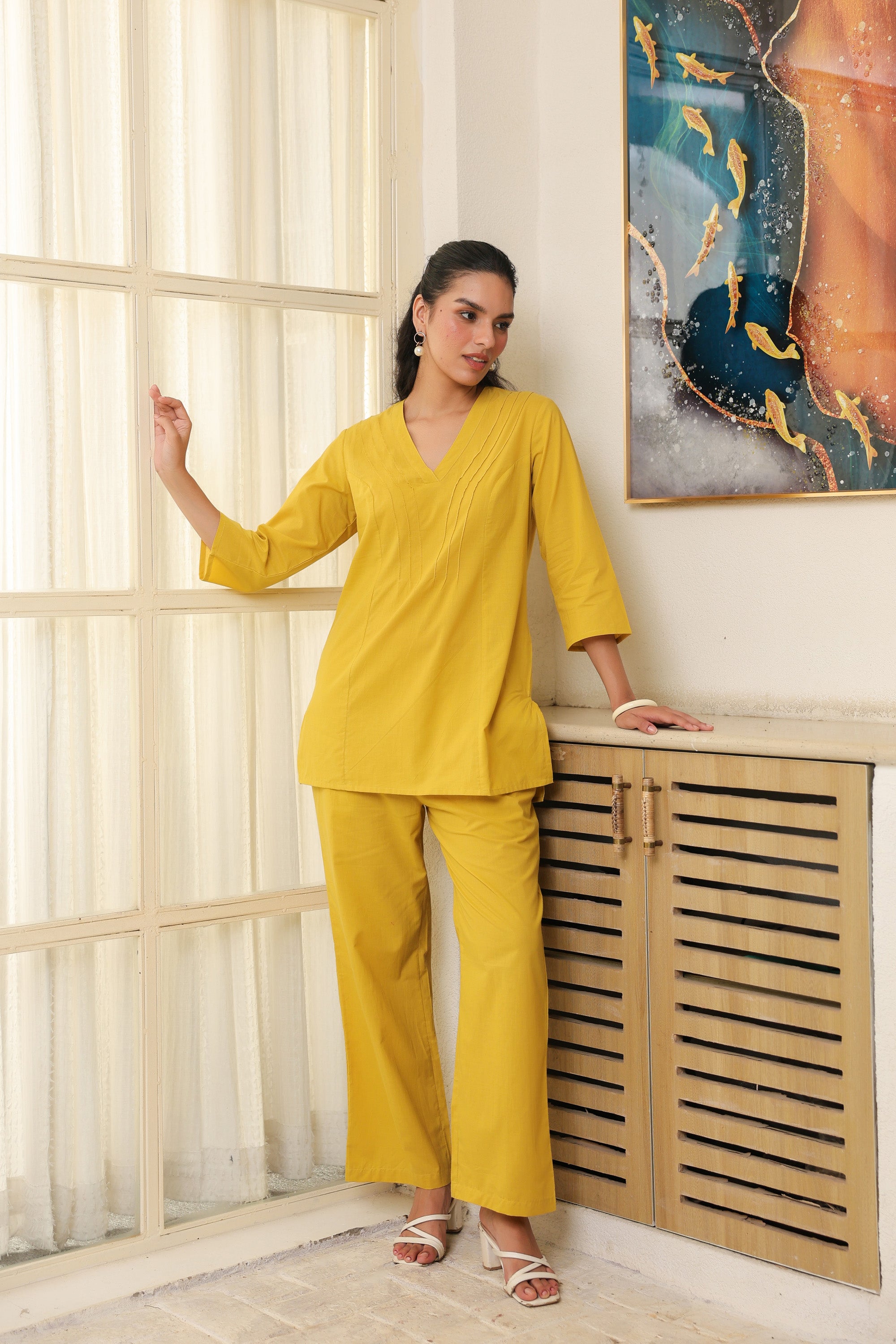 Solid Yellow Cotton Co-ord Set