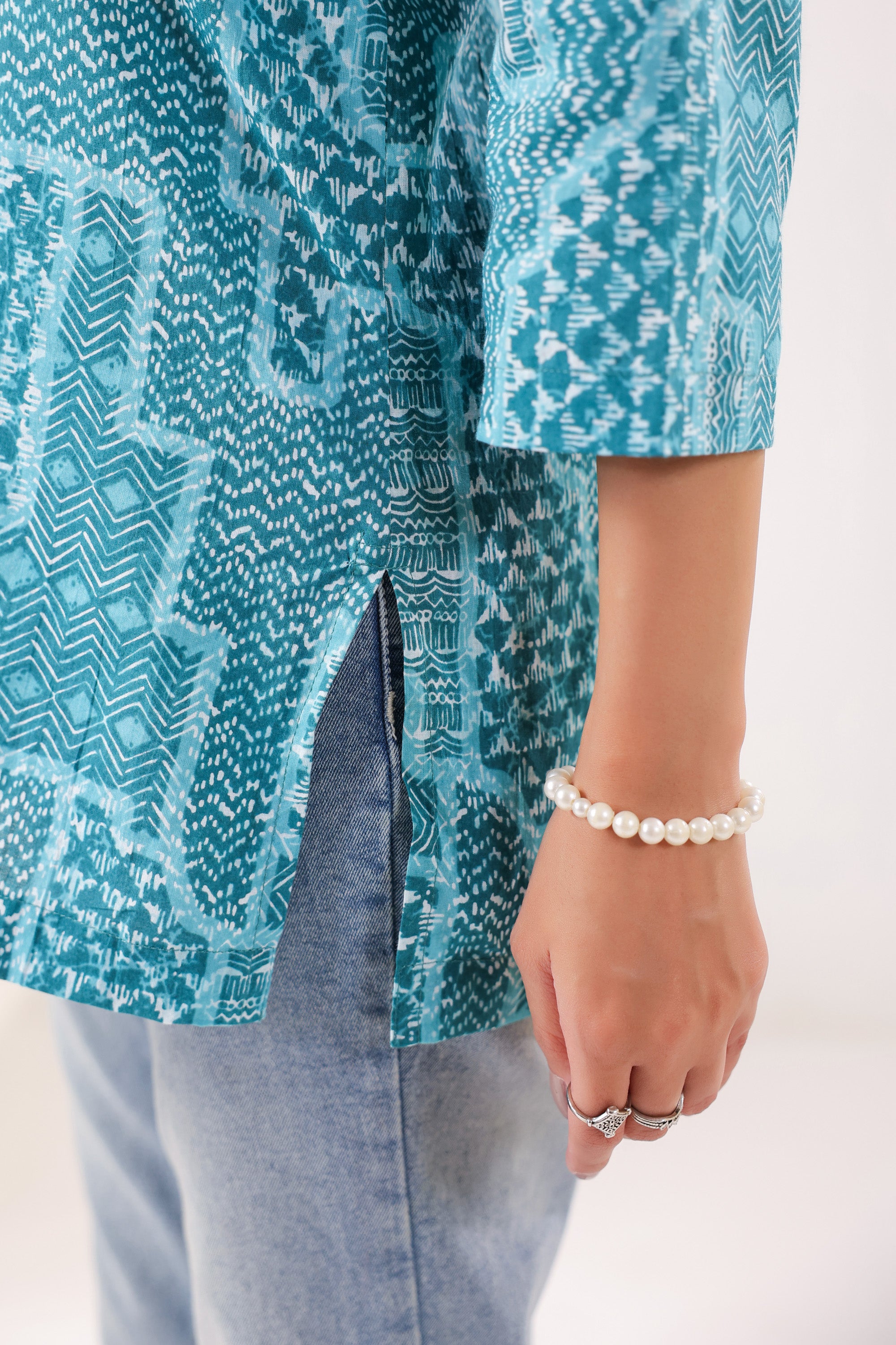 Everyday Ethnic Ensemble Turquoise Printed Cotton Top