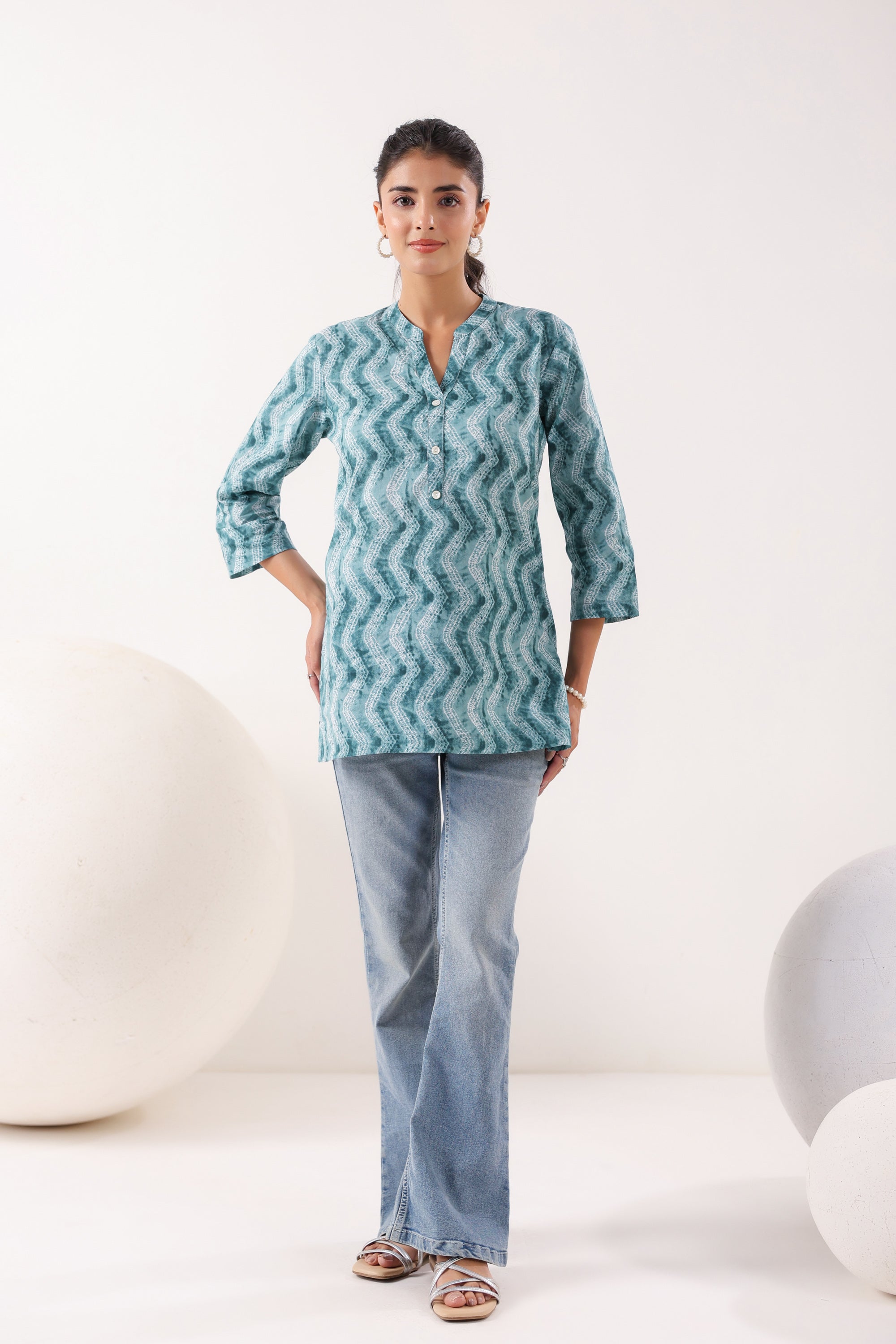 Ripple Charm Everyday Blue Cotton Top