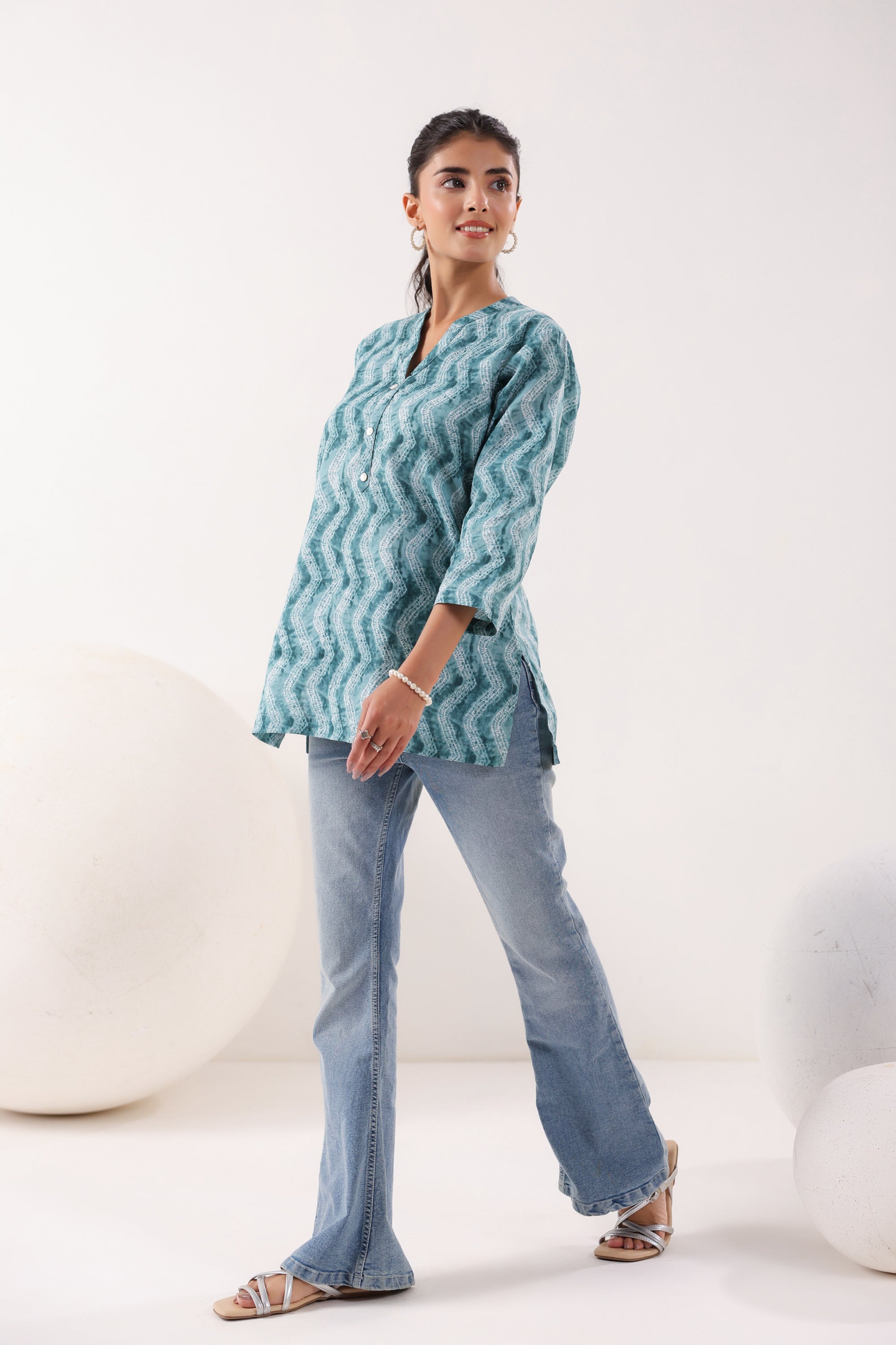 Ripple Charm Everyday Blue Cotton Top