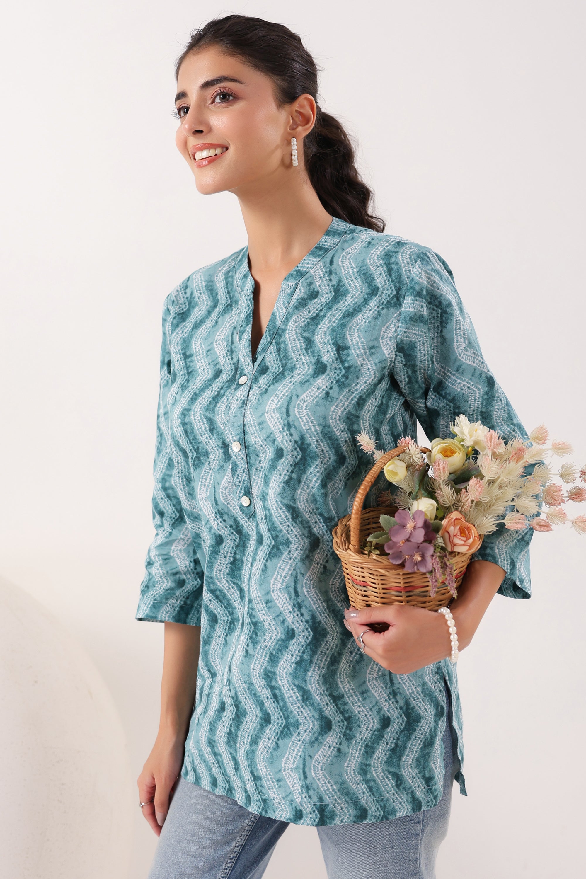 Ripple Charm Everyday Blue Cotton Top