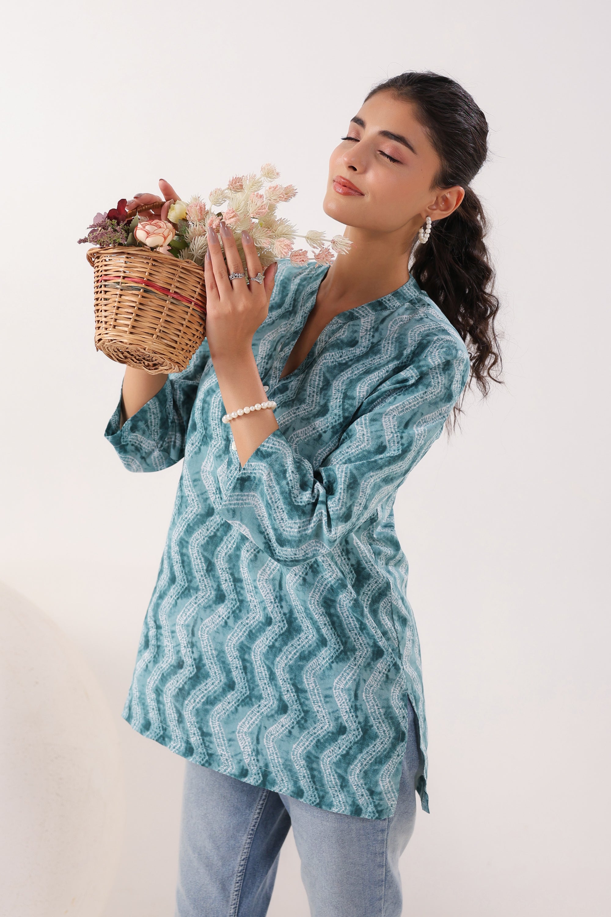 Ripple Charm Everyday Blue Cotton Top