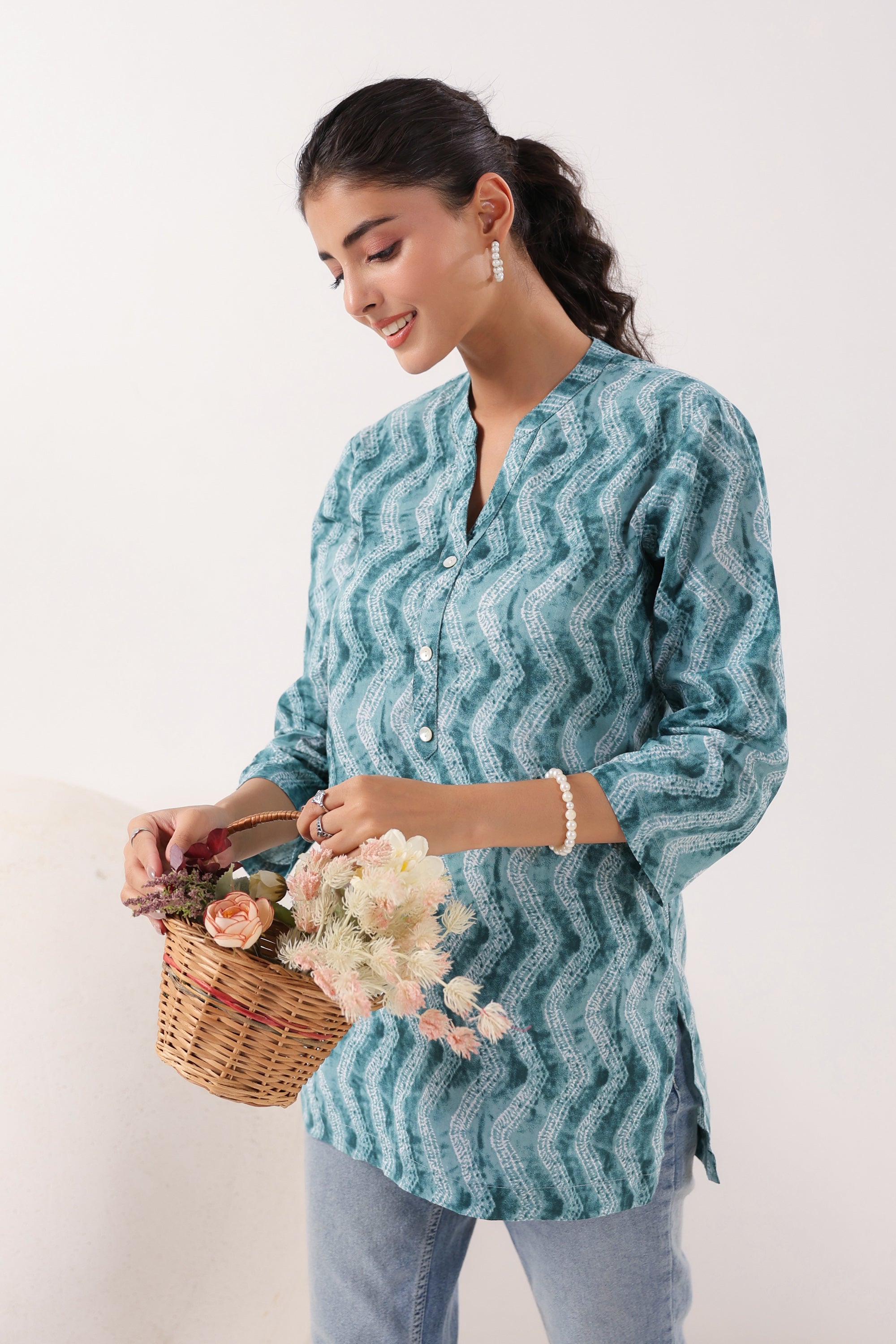 Ripple Charm Everyday Blue Cotton Top
