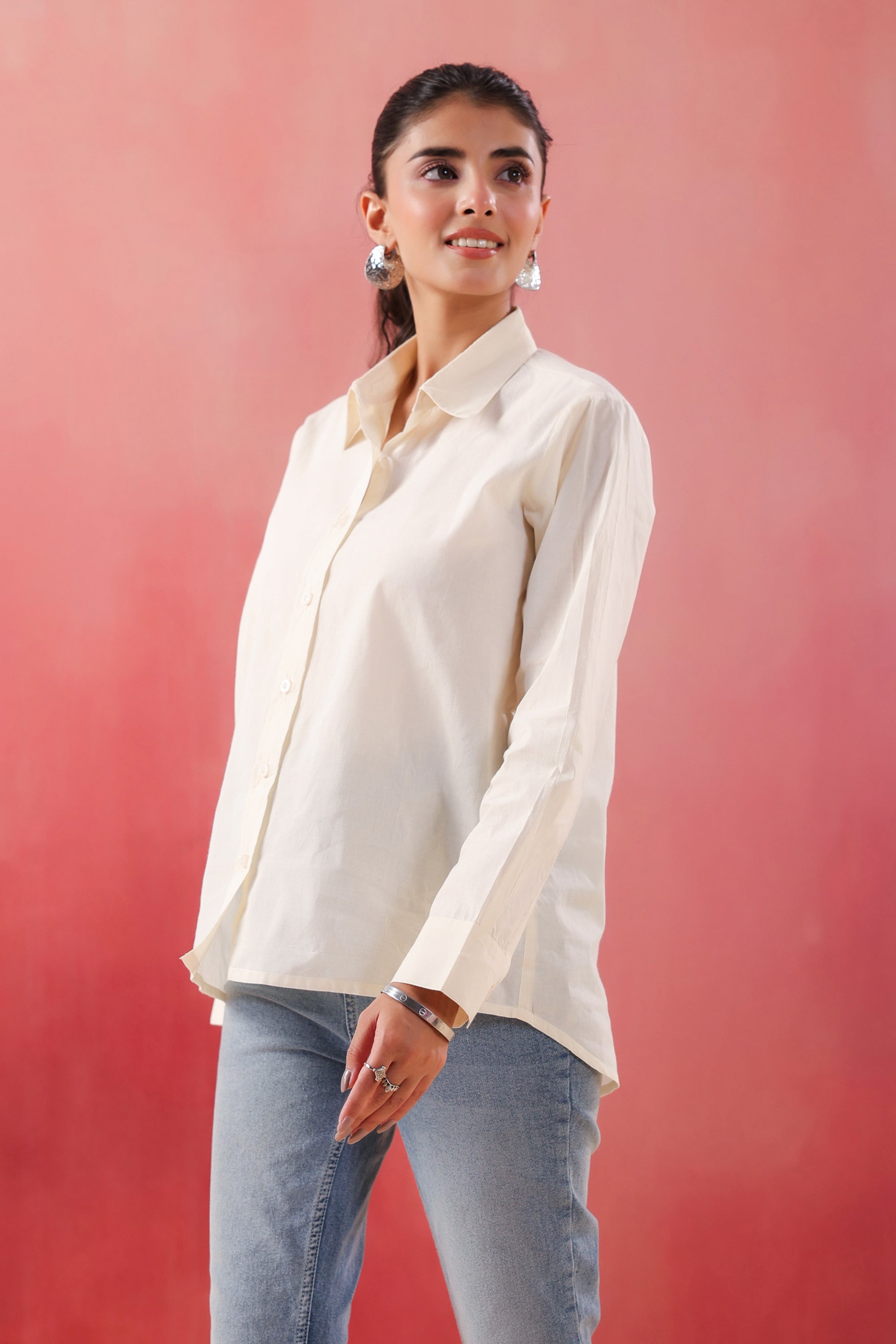 Ivory Glow Collared Off- White Poplin Shirt