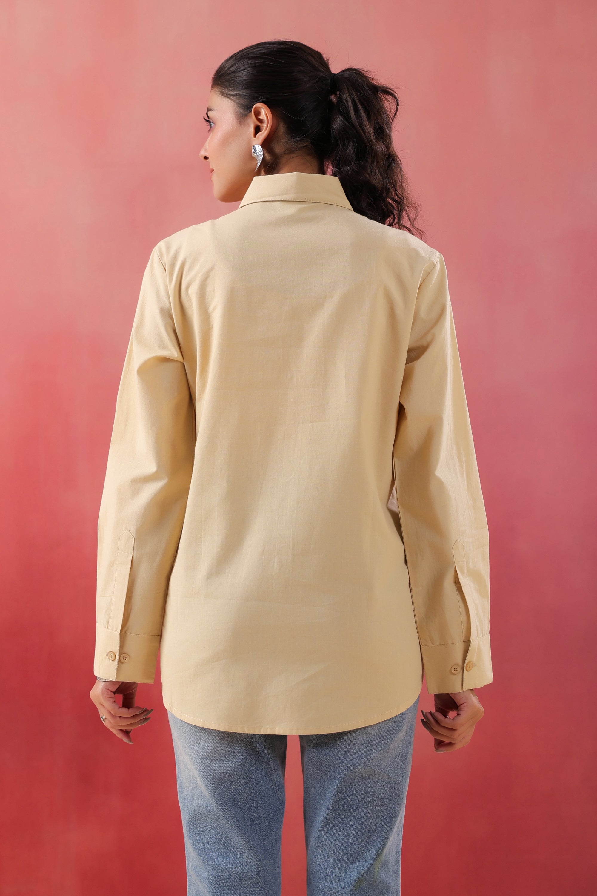 Sunny Whisper Collared Beige Poplin Shirt