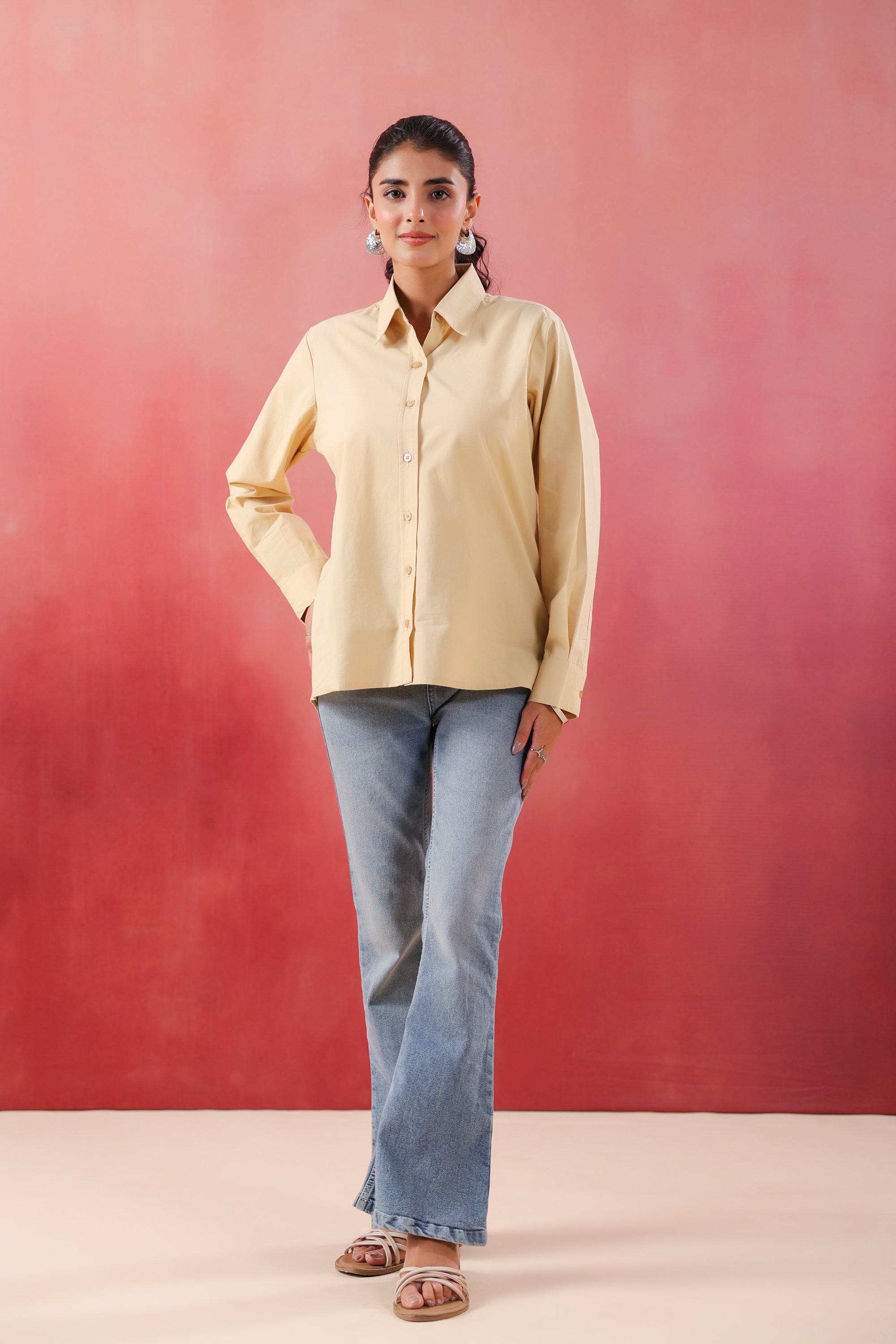 Sunny Whisper Collared Beige Poplin Shirt