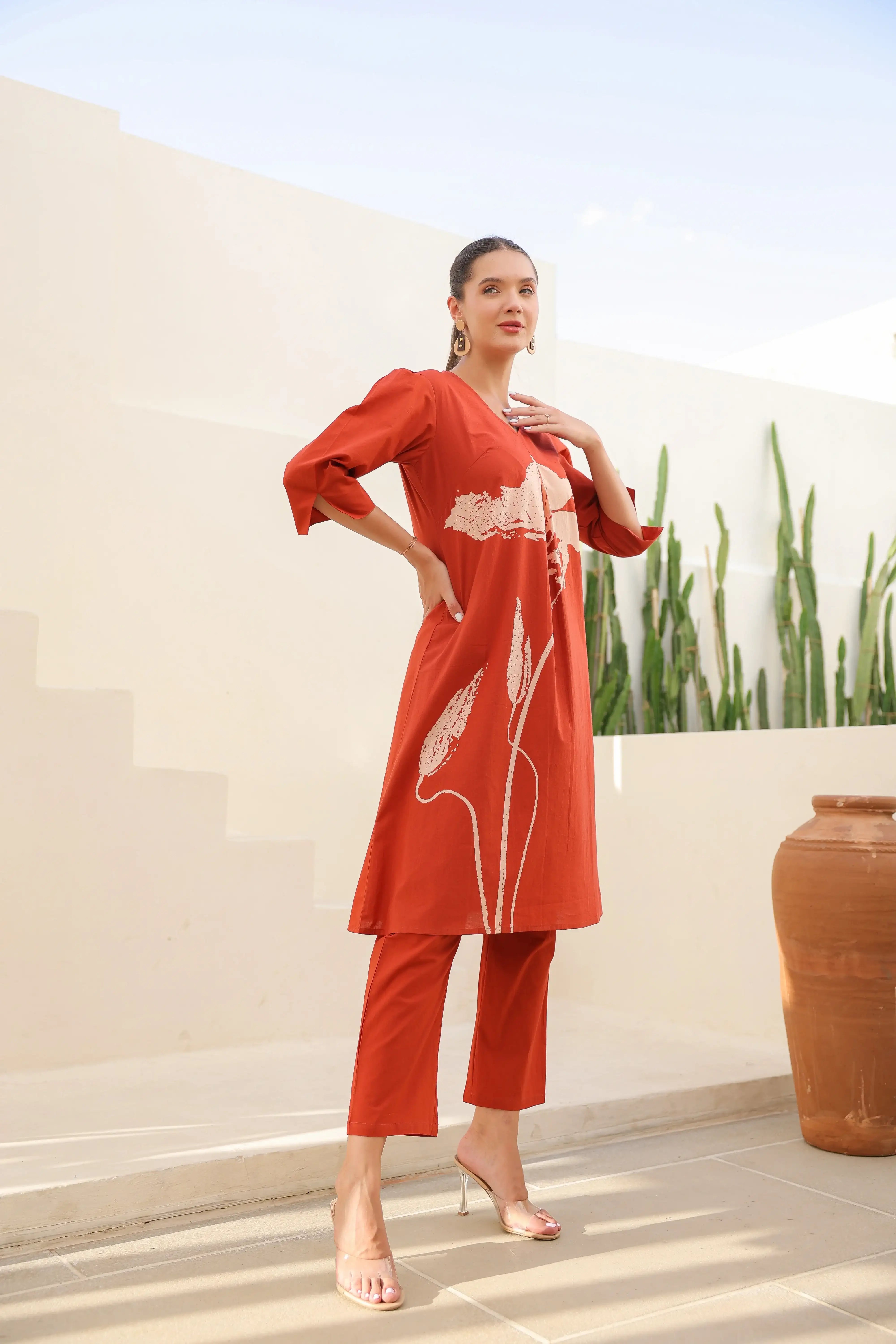 Amber Cotton Rust Cotton Co-ord Set