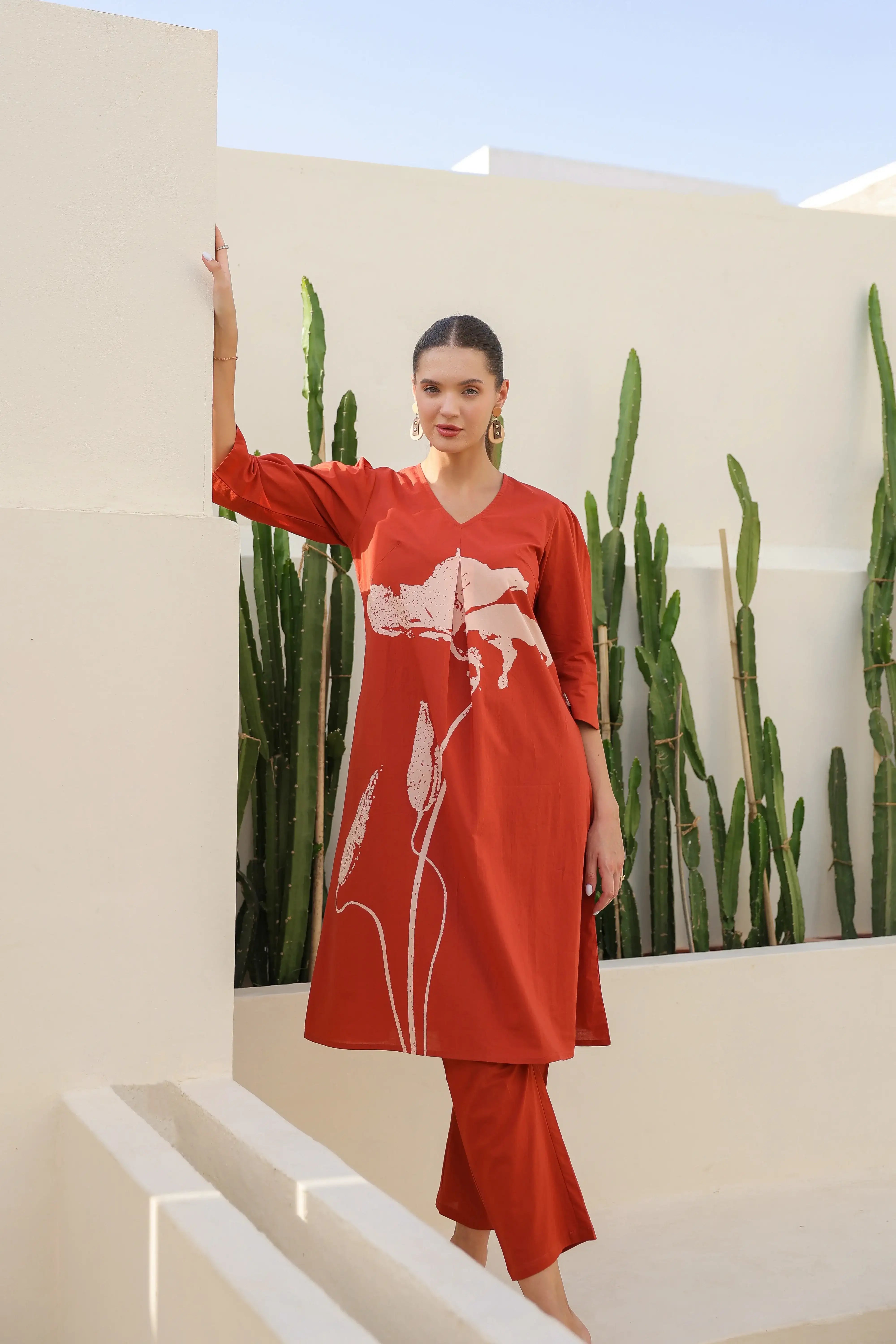 Amber Cotton Rust Cotton Co-ord Set