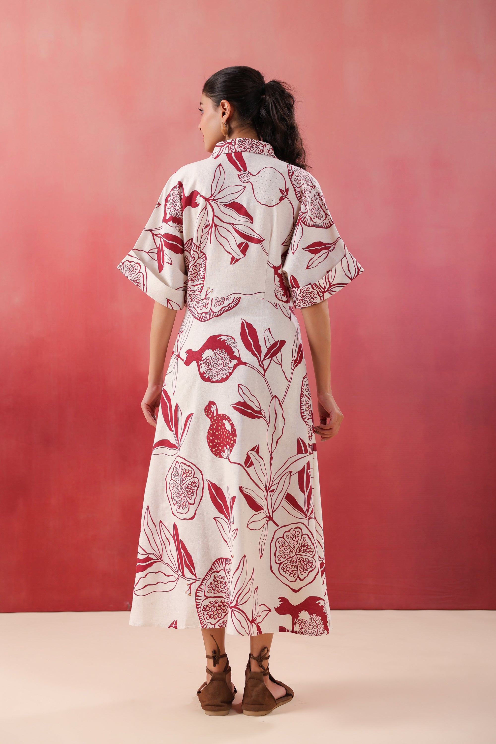 Ivory Pomegranate Printed Maroon Cotton Flex Dress