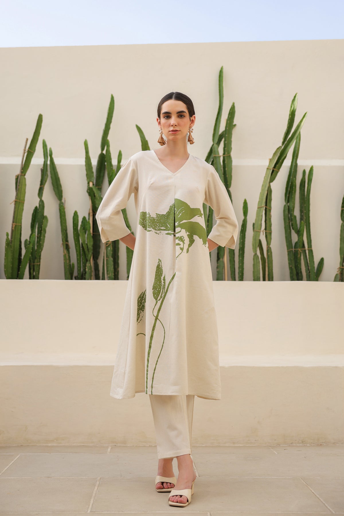 Floral Moss Olive & Off-White Printed Cotton Flex Co-ord Set