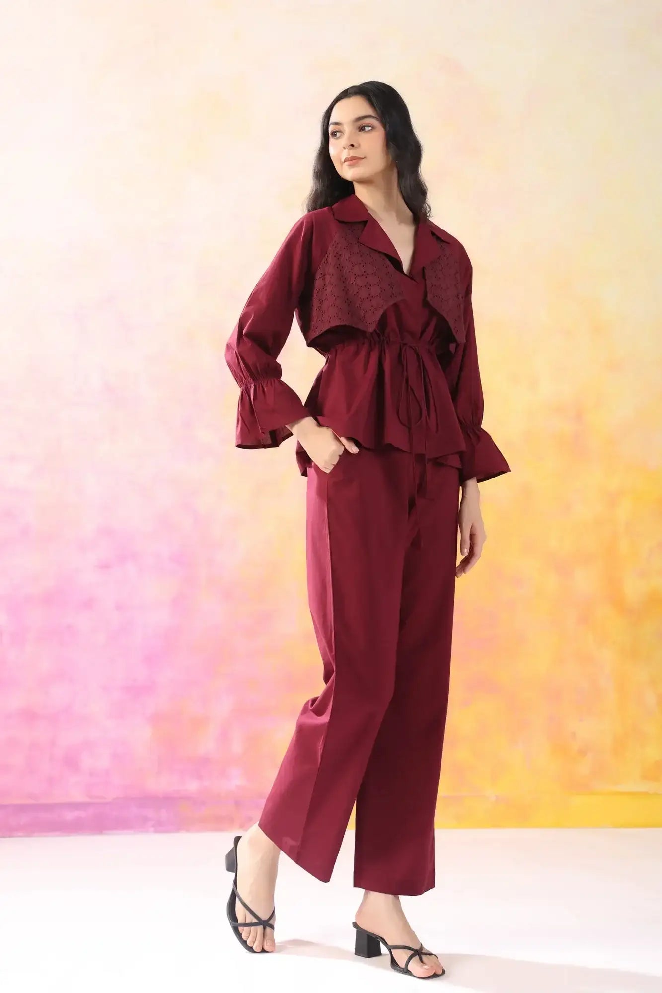 Sleek Essence Maroon Cotton Co-ord Set