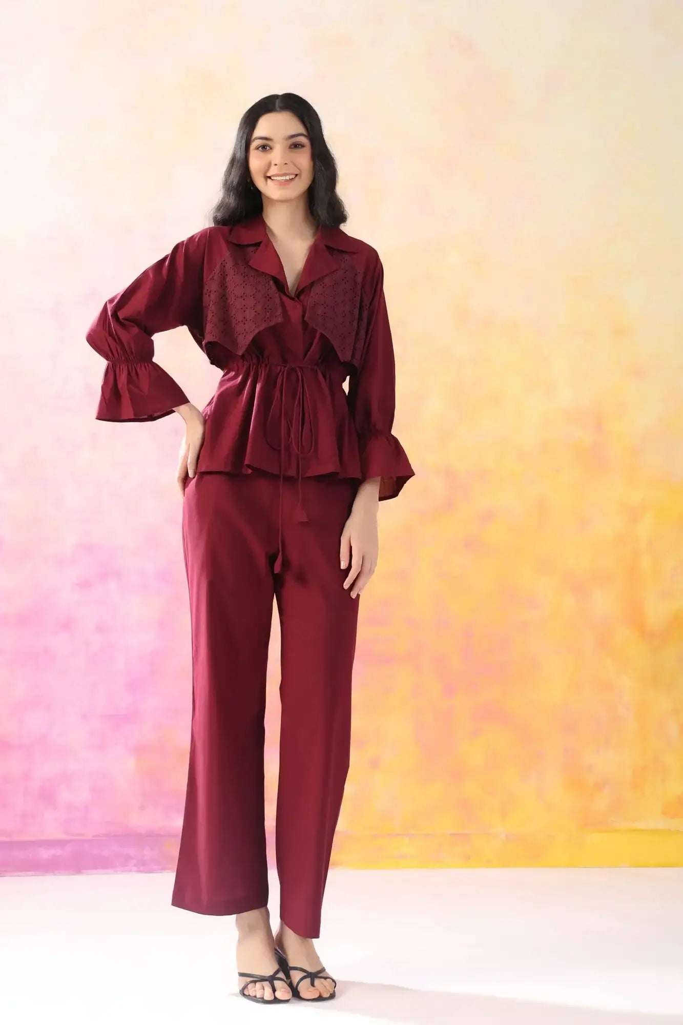 Sleek Essence Maroon Cotton Co-ord Set