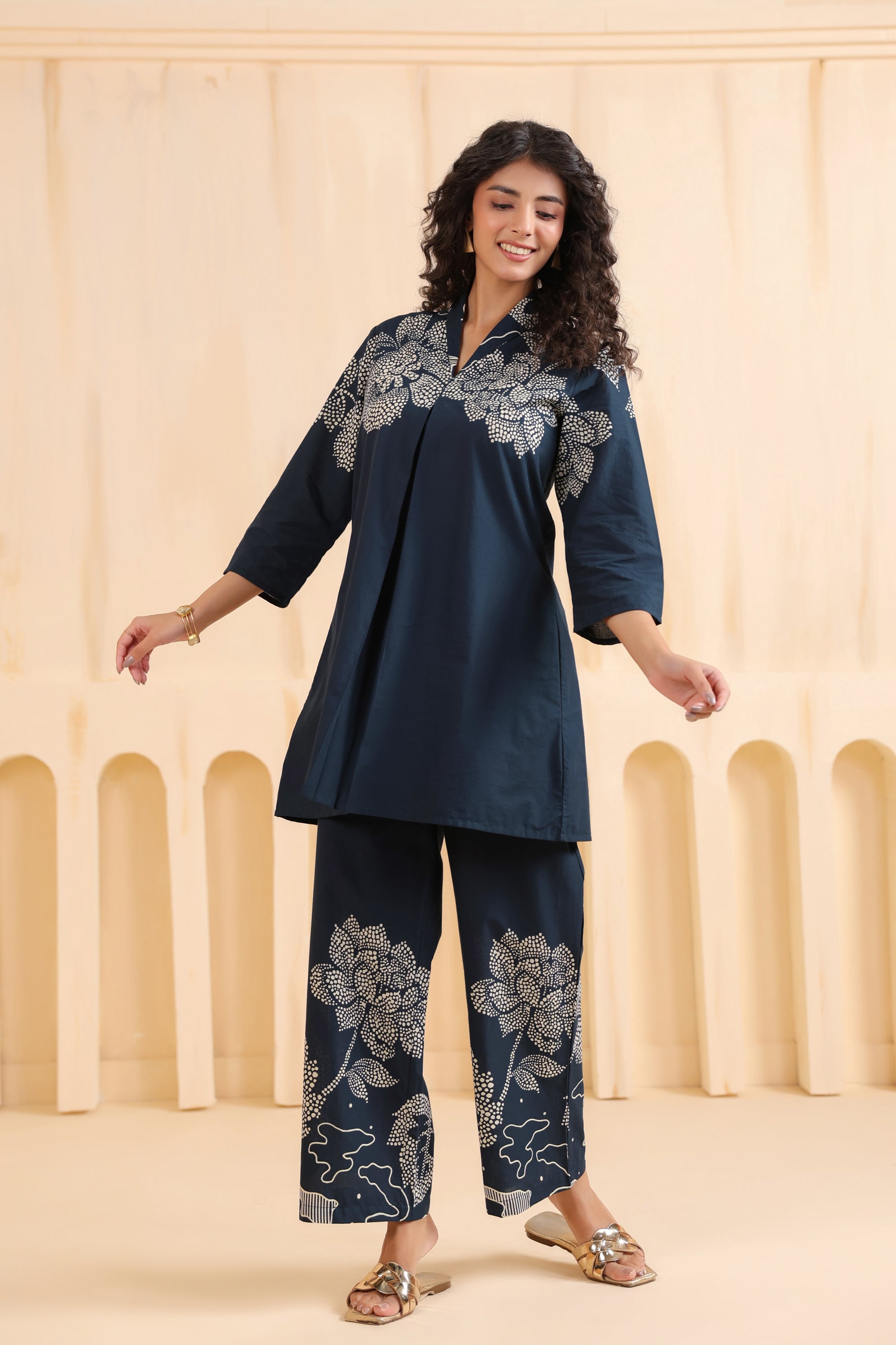 Indigo Bloom Printed Cotton Co-ord Set