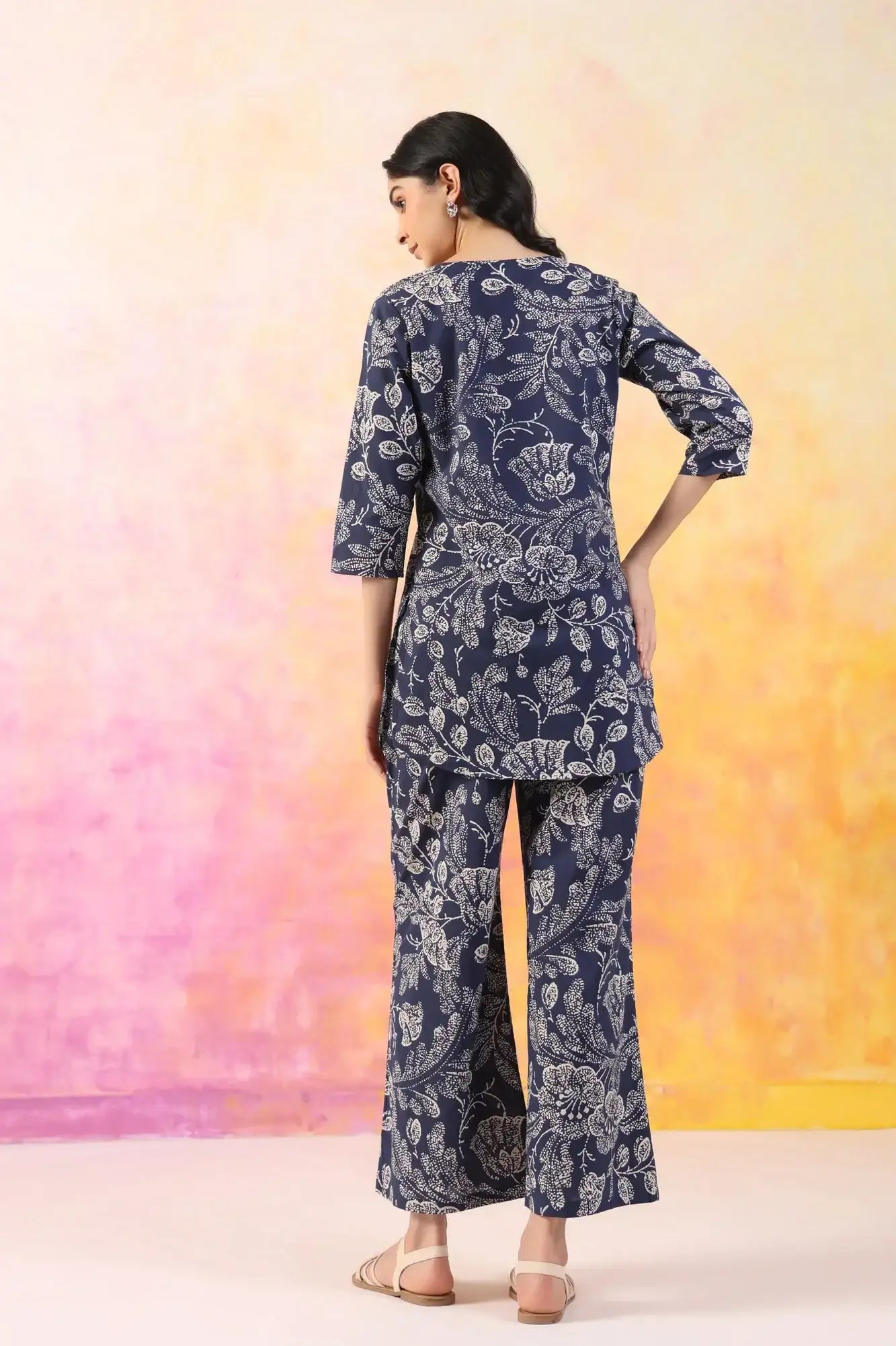Botanic Harmony Blue Cotton Palazzo Loungewear Set