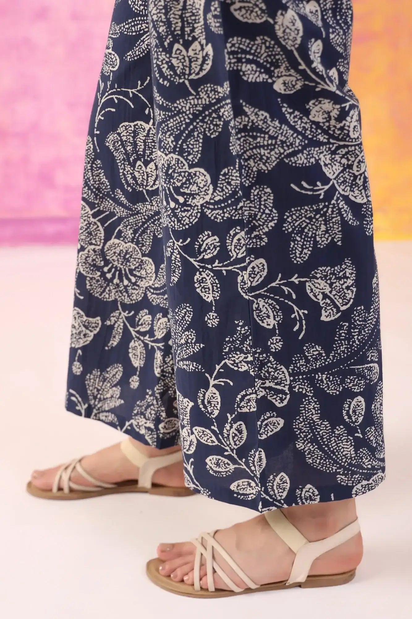 Botanic Harmony Blue Cotton Palazzo Loungewear Set