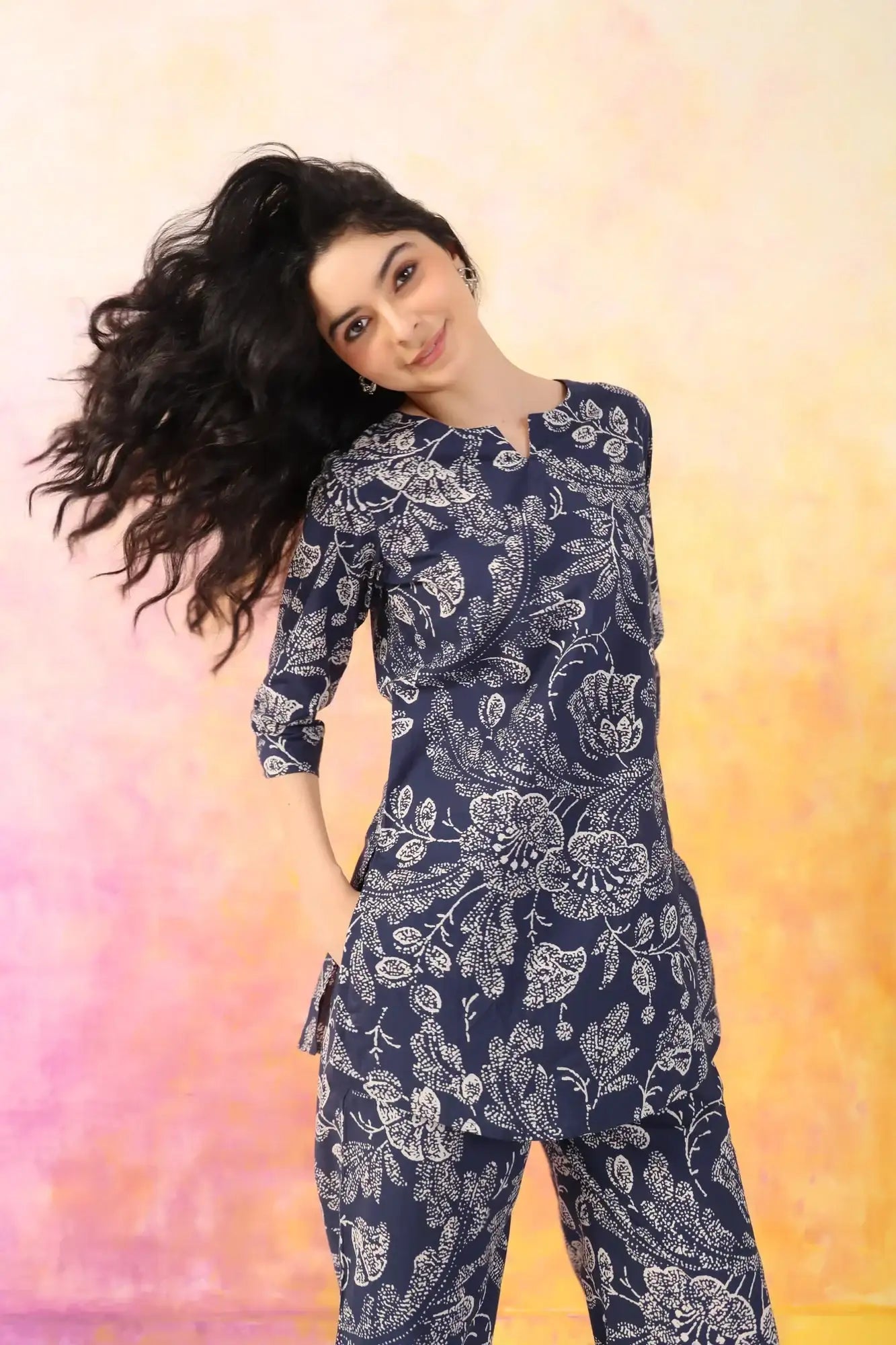 Botanic Harmony Blue Cotton Palazzo Loungewear Set