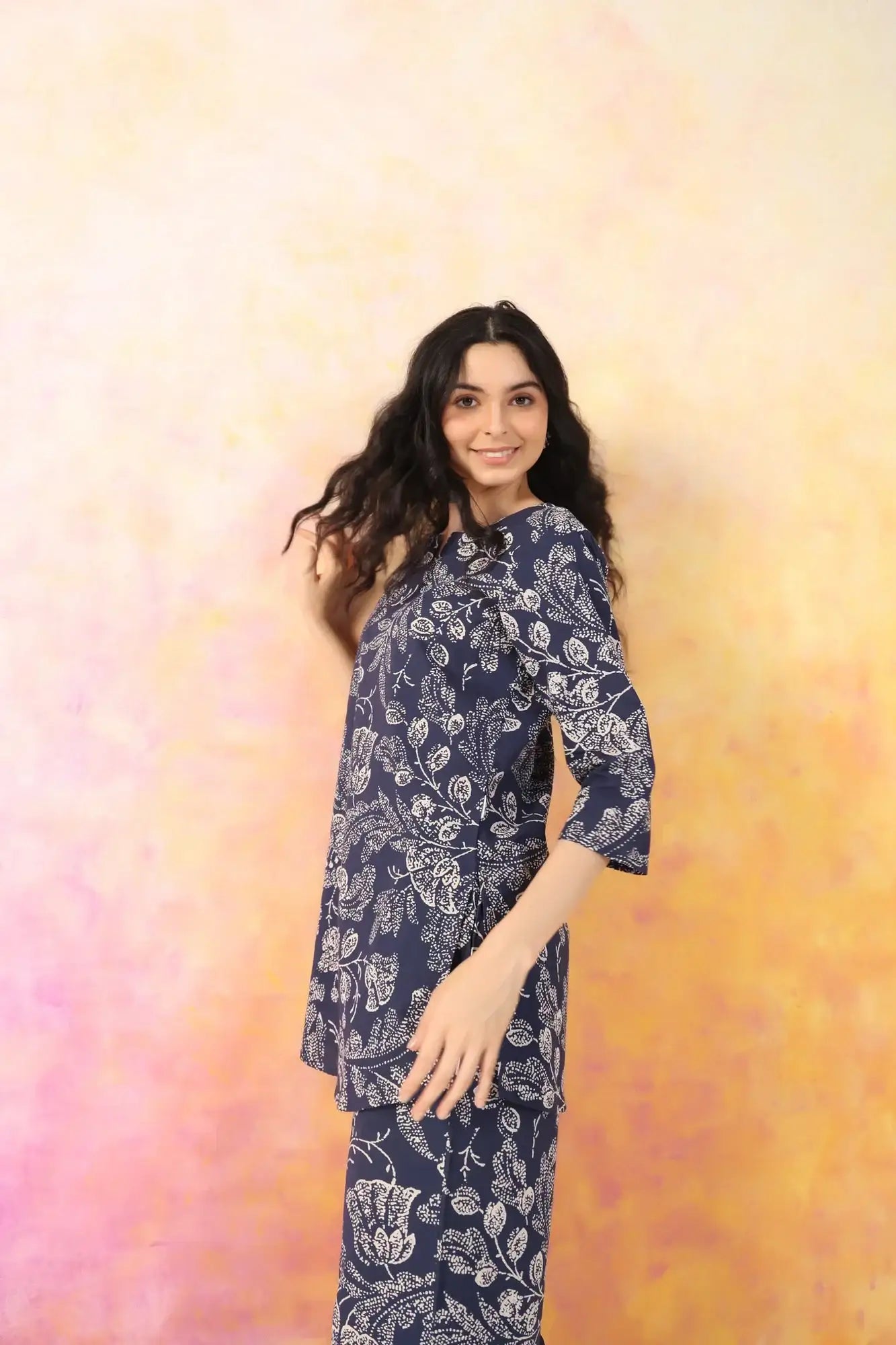 Botanic Harmony Blue Cotton Palazzo Loungewear Set