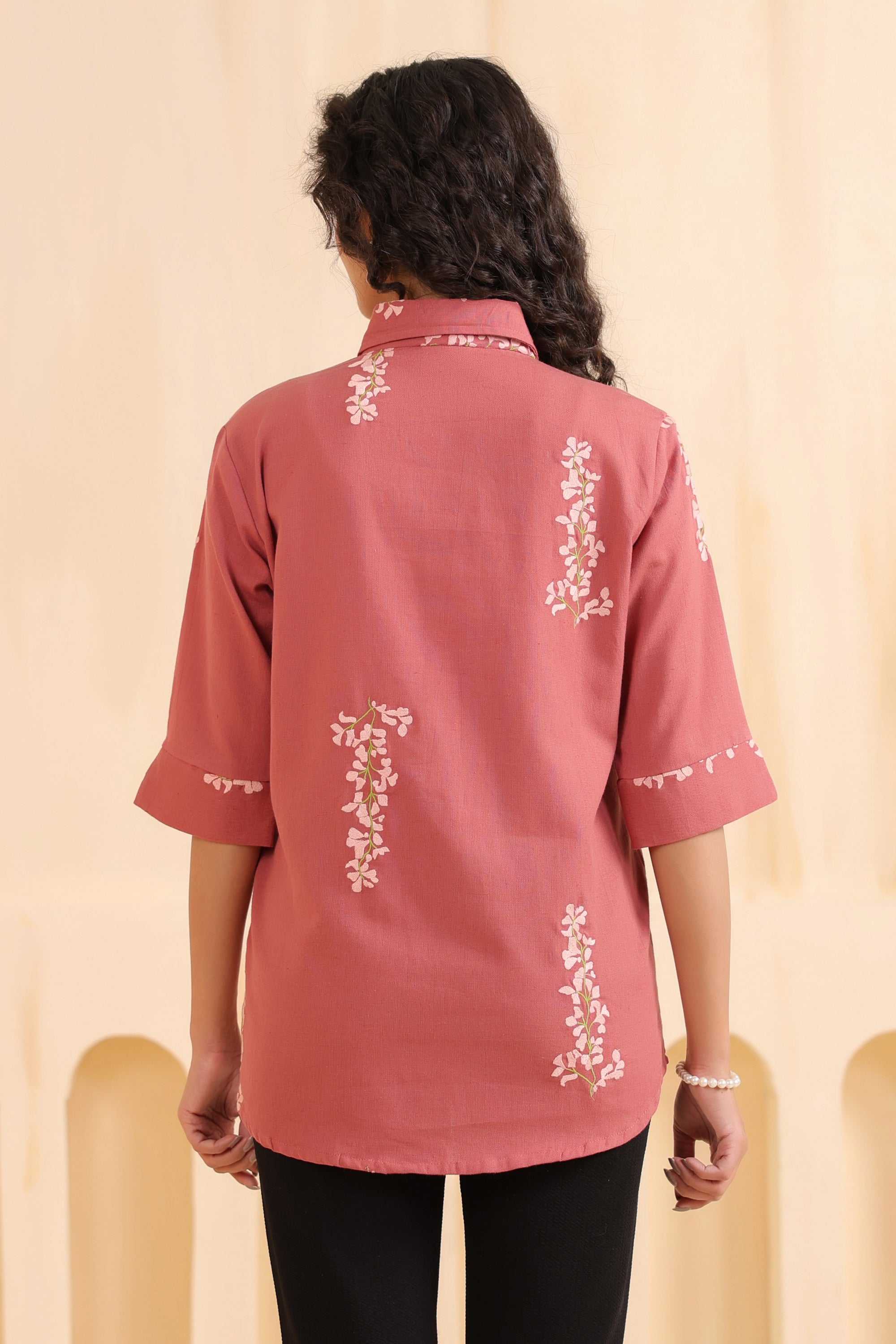 Rosewood Blossom Embroidered Cotton Flex Shirt