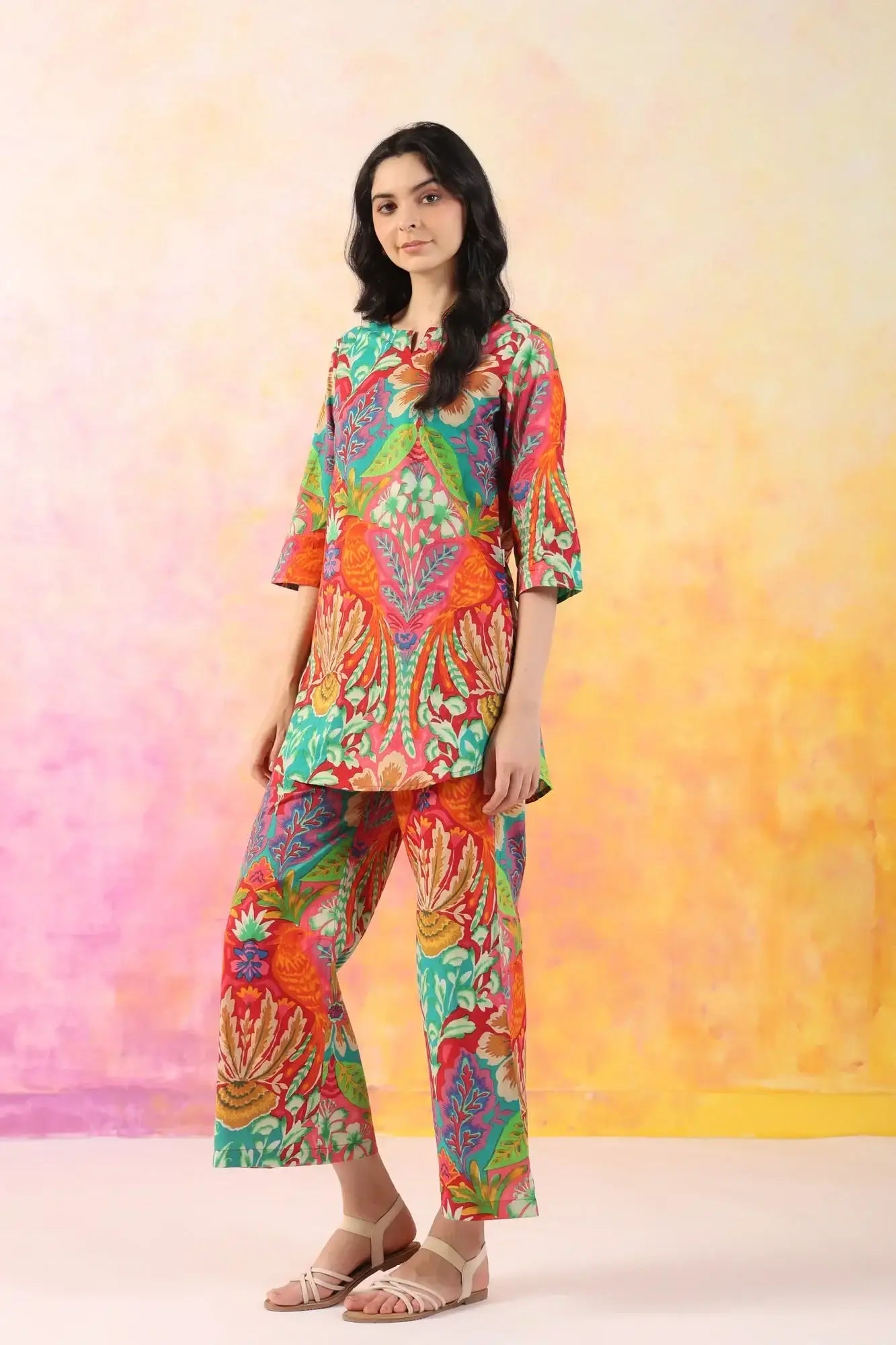 Sunset Splendor Palazzo Cotton Loungewear Set