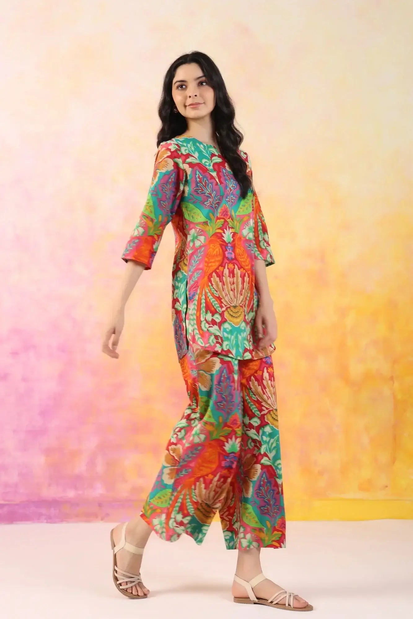 Sunset Splendor Palazzo Cotton Loungewear Set