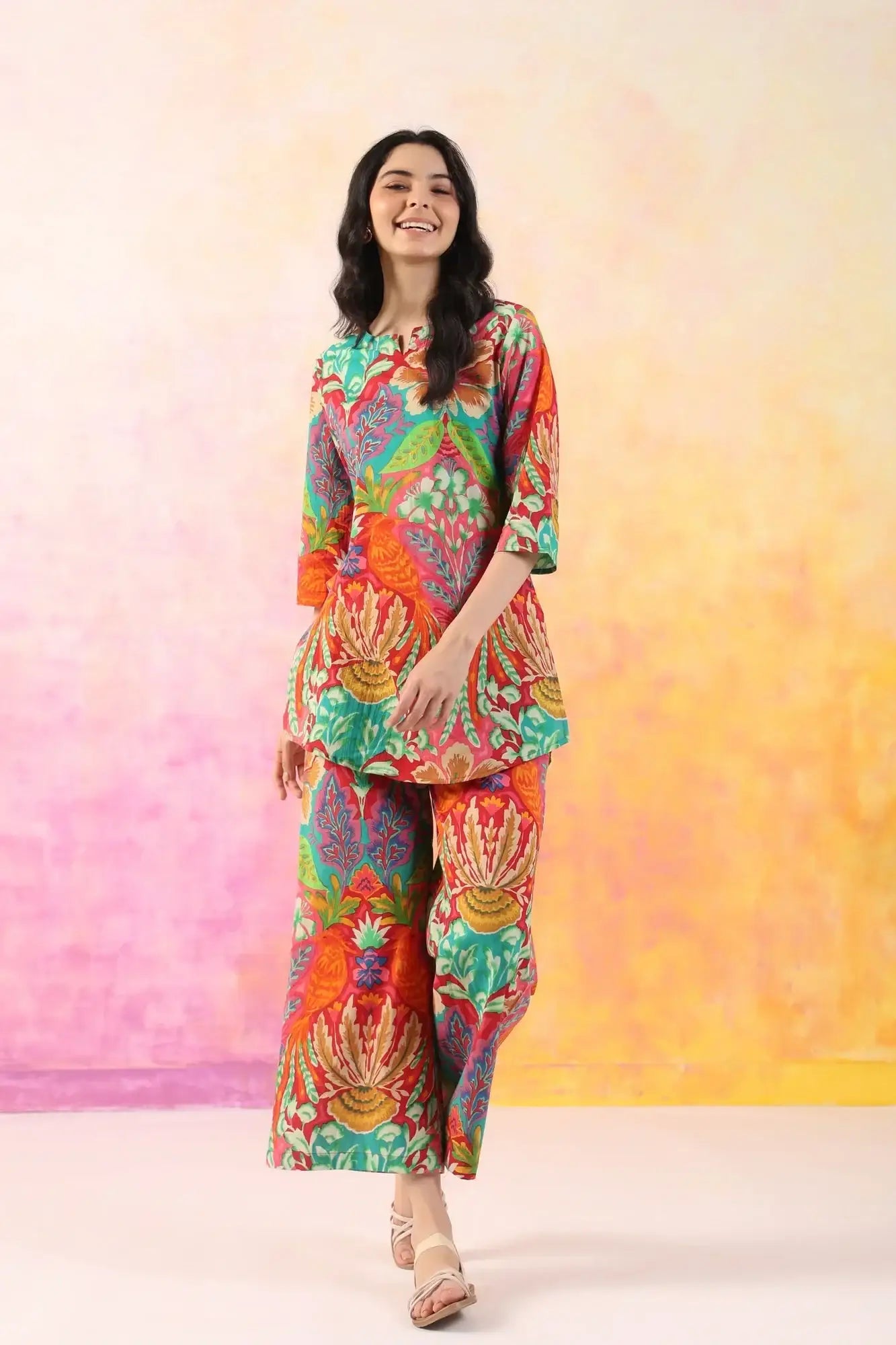 Sunset Splendor Palazzo Cotton Loungewear Set