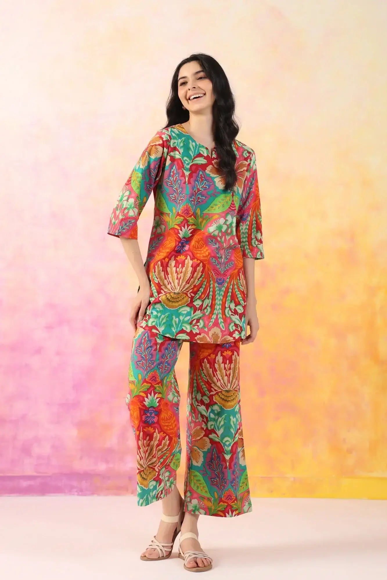 Sunset Splendor Palazzo Cotton Loungewear Set